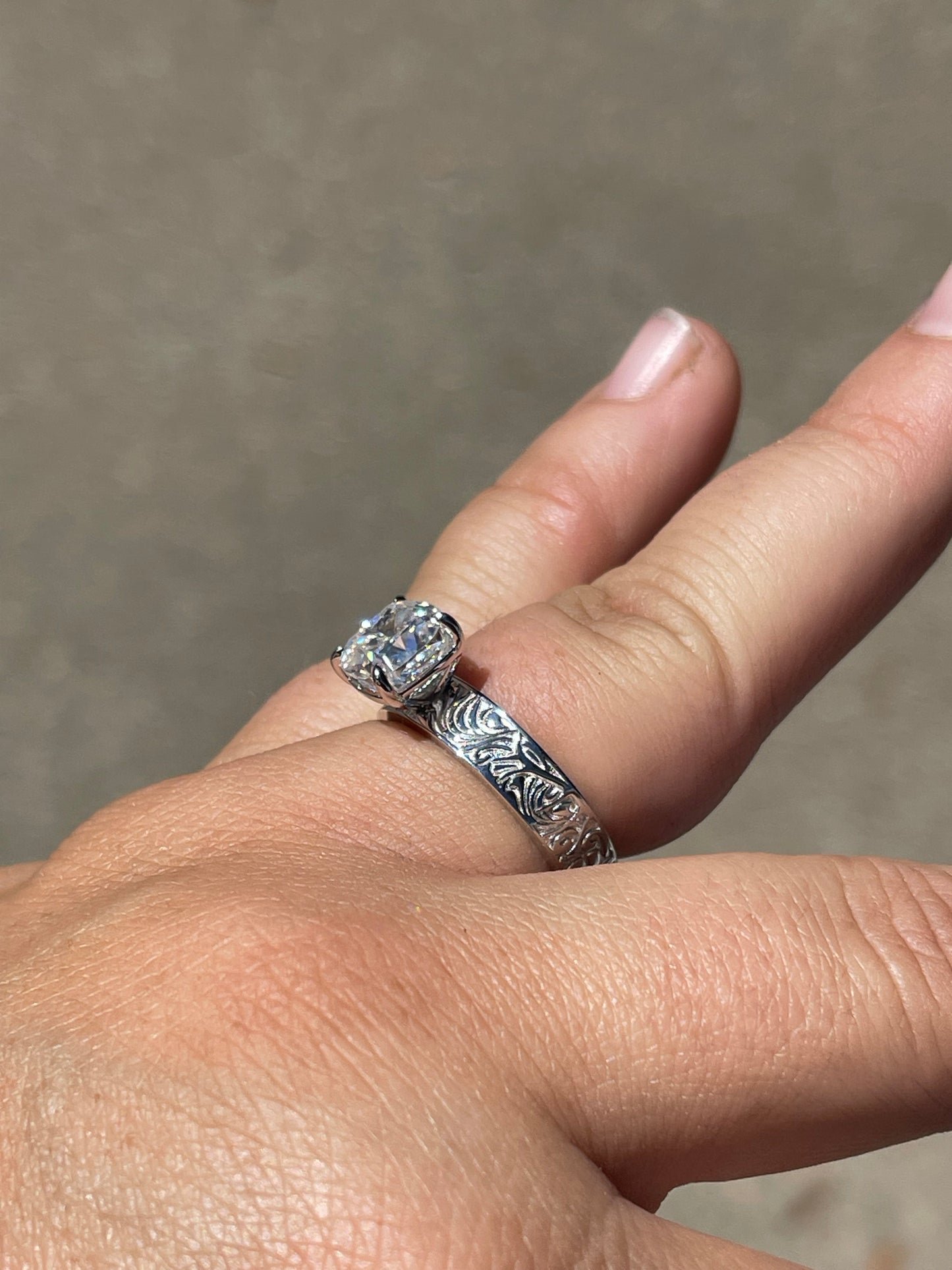 Elk Antler Round Cut Sterling Silver Engagement Ring