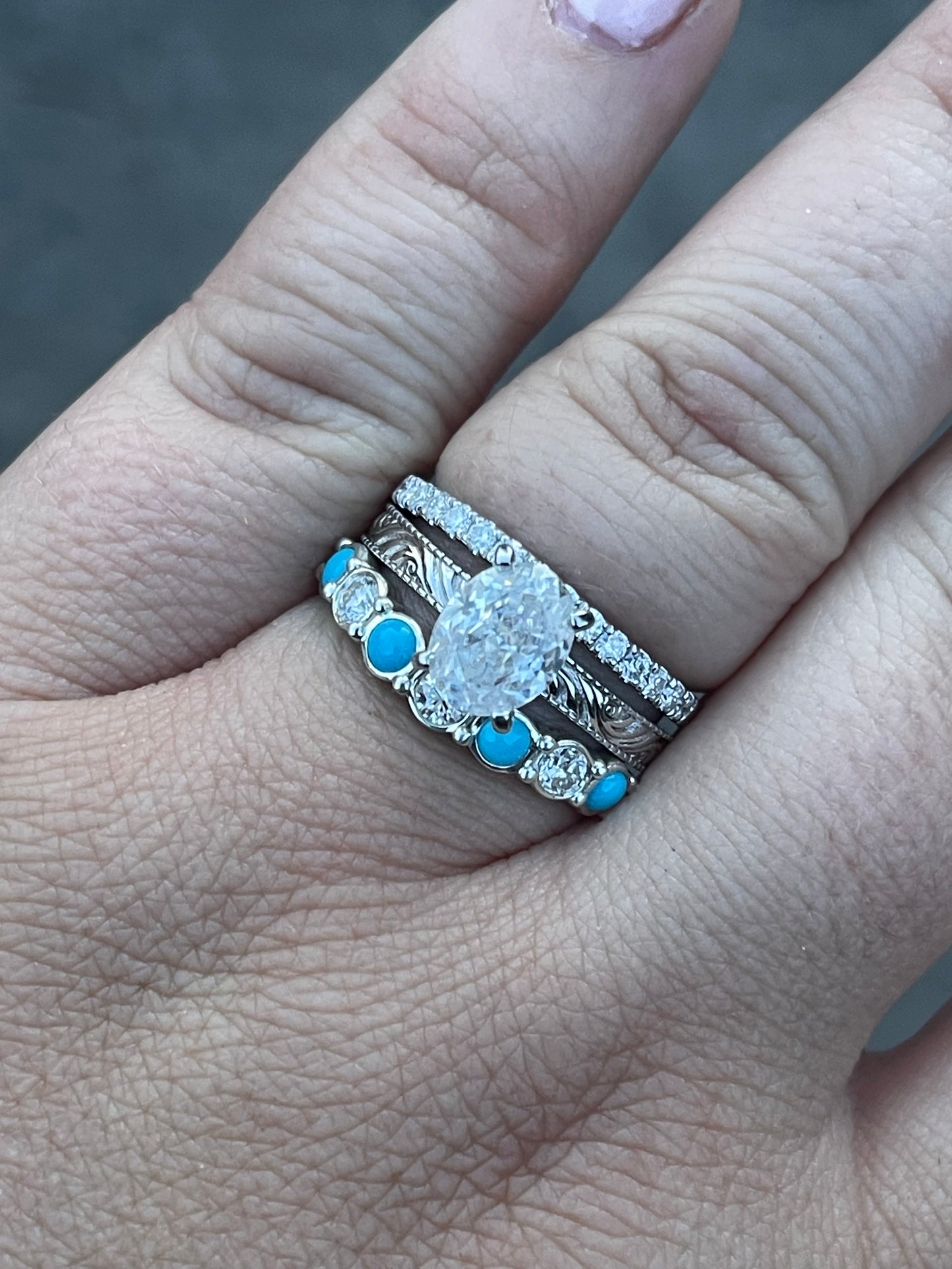 Curved Rylee Sterling Silver Moissanite Wedding Band