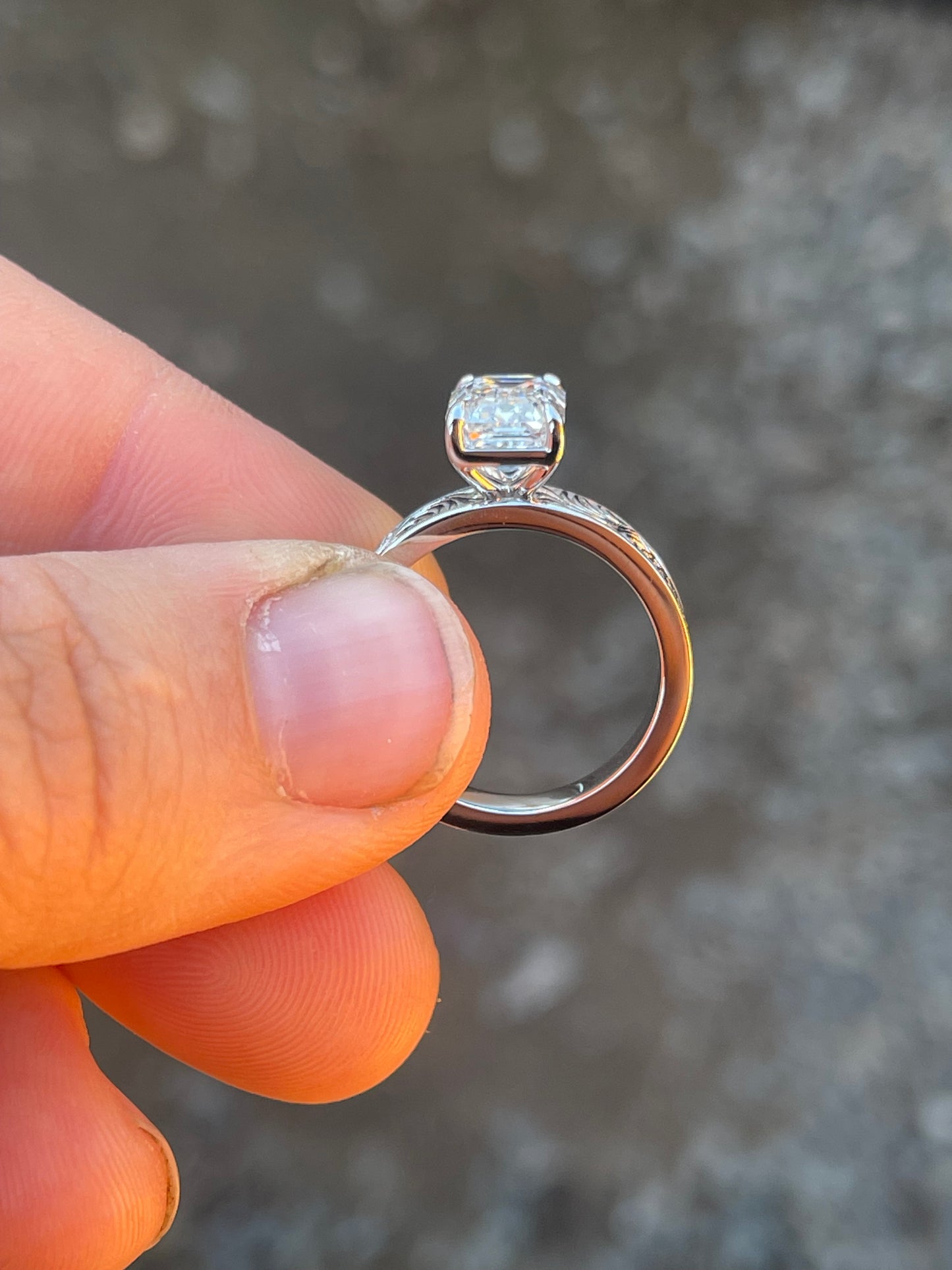 Elk Antler Emerald Cut Engagement Ring