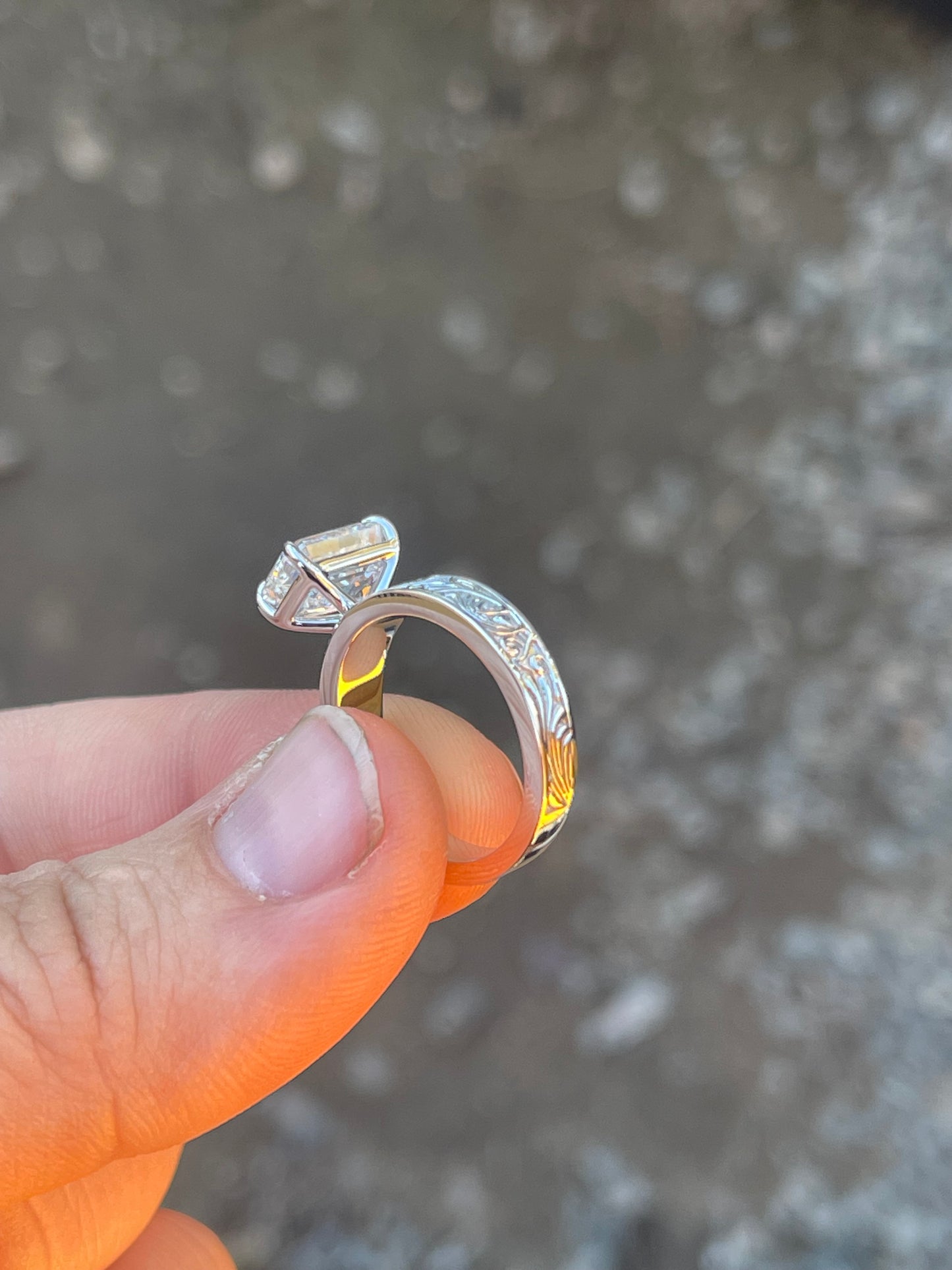 Elk Antler Emerald Cut Engagement Ring