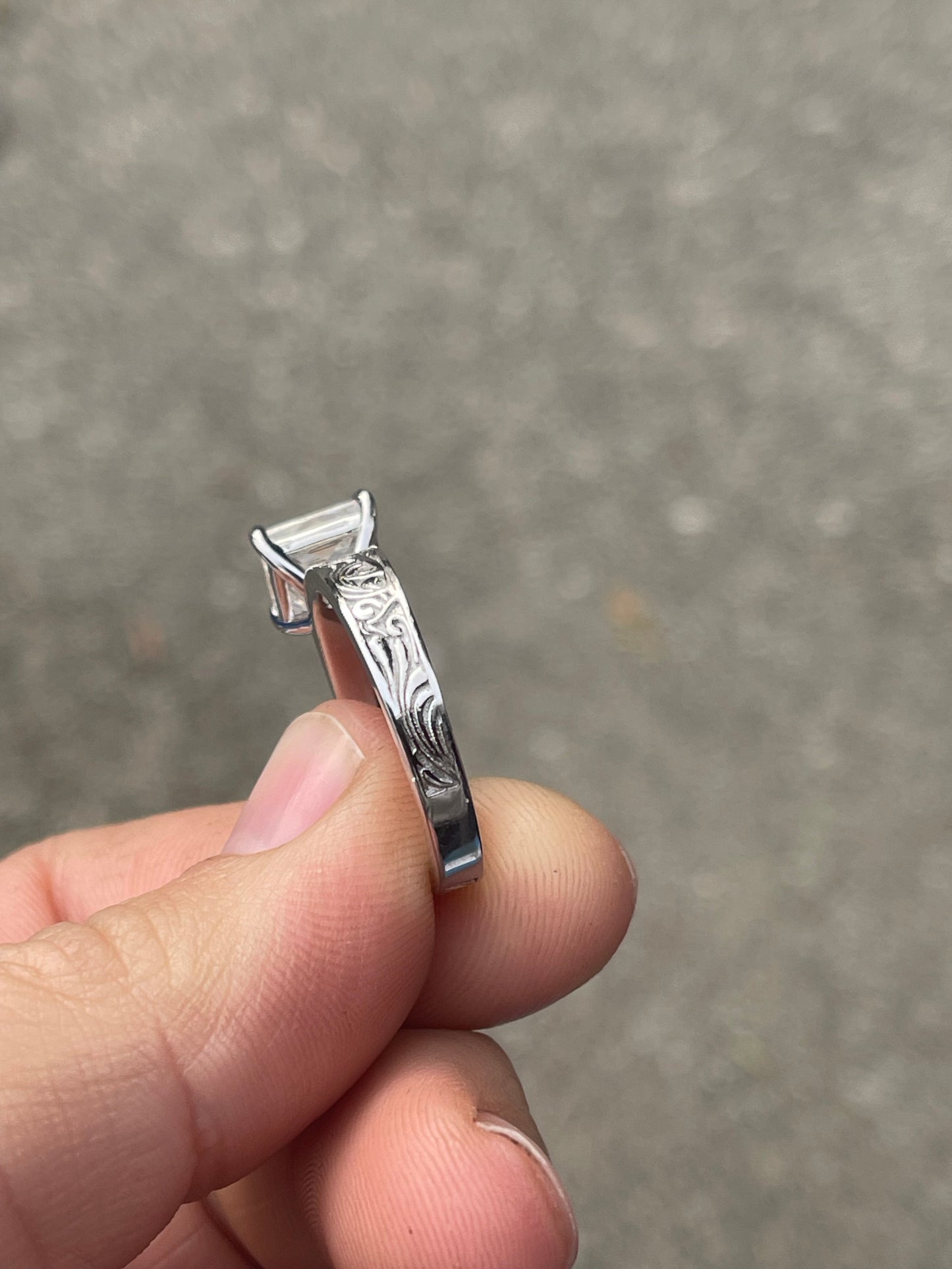 Elk Antler 7US 14K White Gold Princess Cut Engagement Ring
