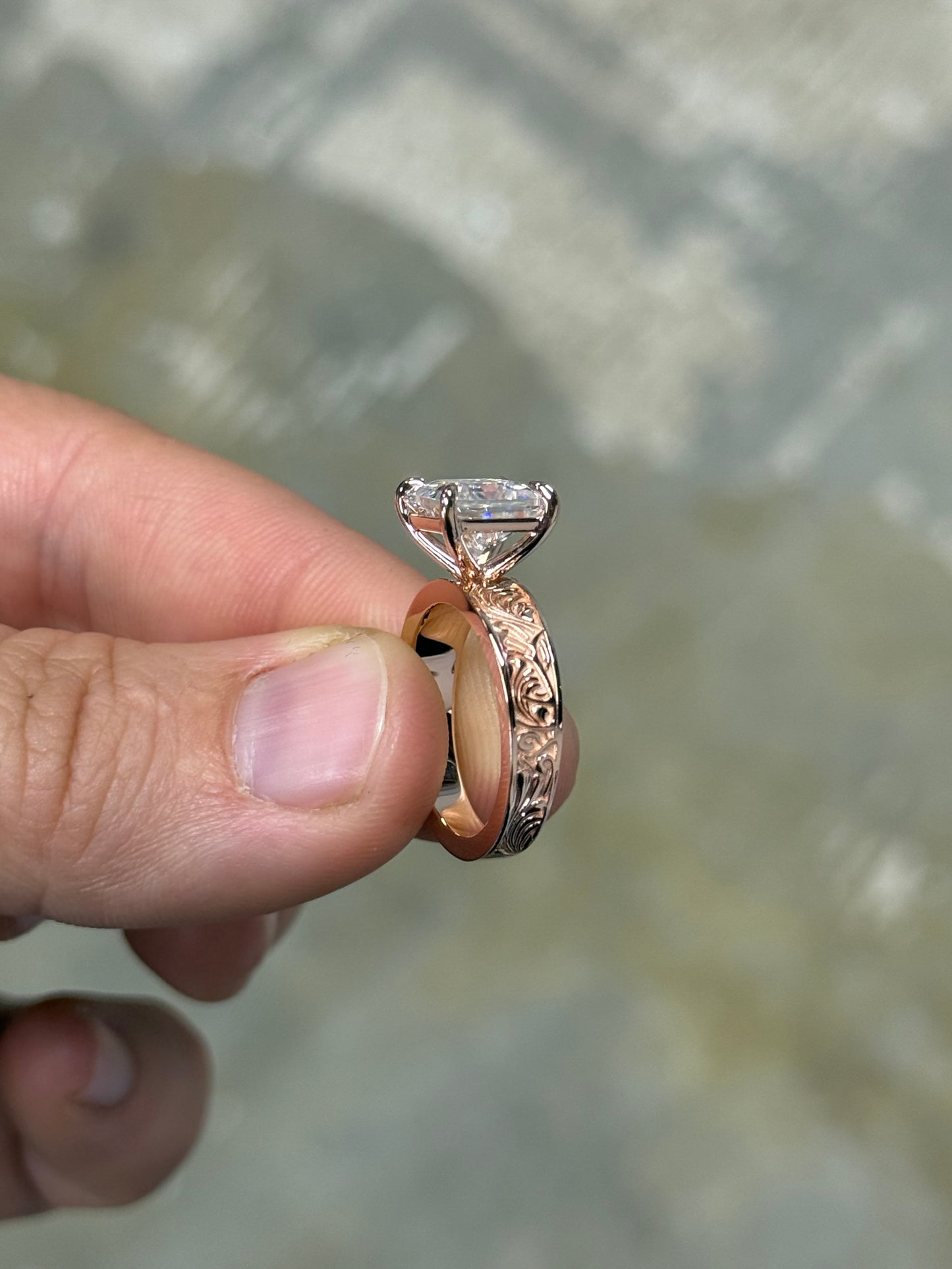 Elk Antler Princess Cut 7US 14K Rose Gold Engagement Ring