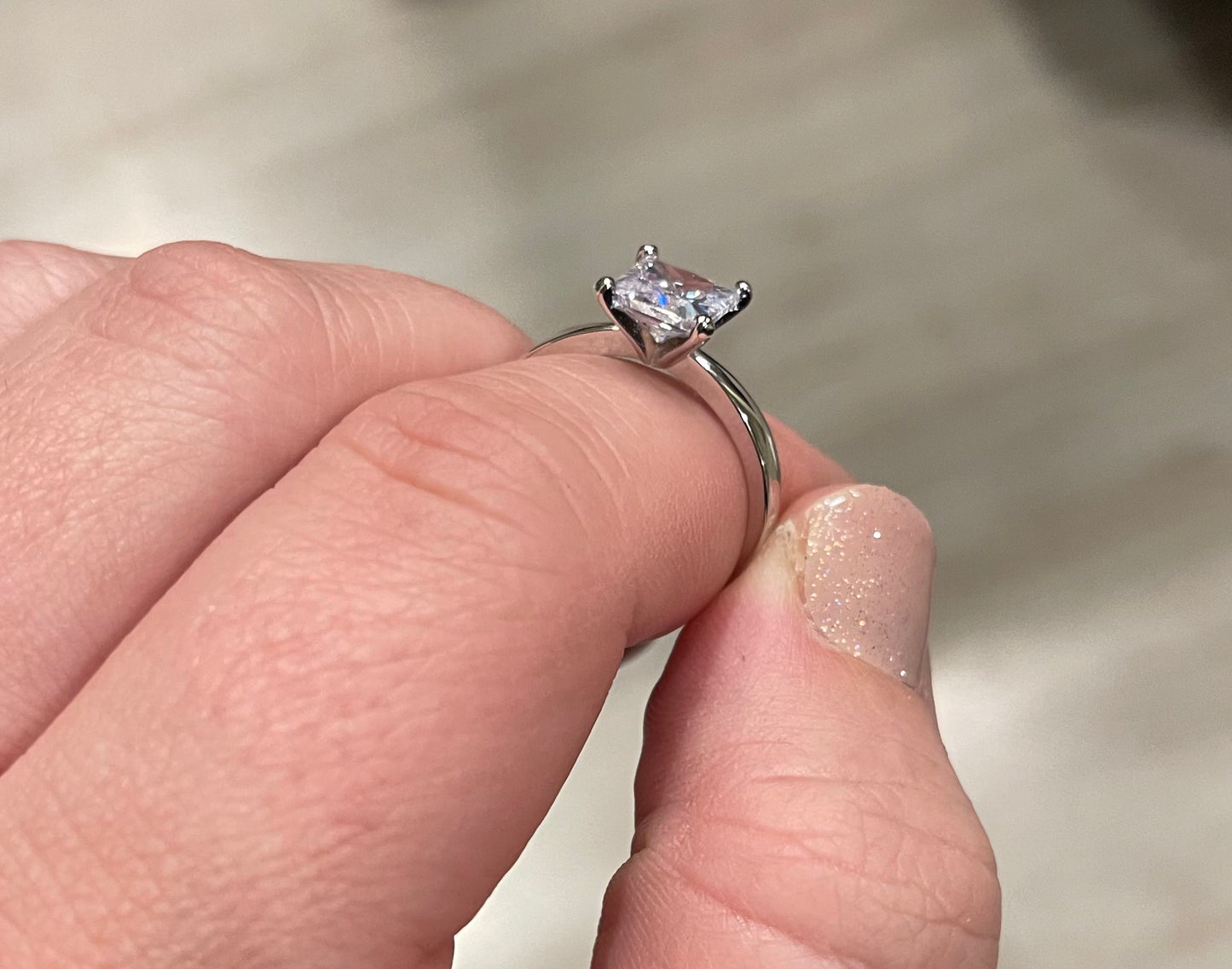 Emma 1ct Princess Cut CZ Sterling Silver Engagement Ring
