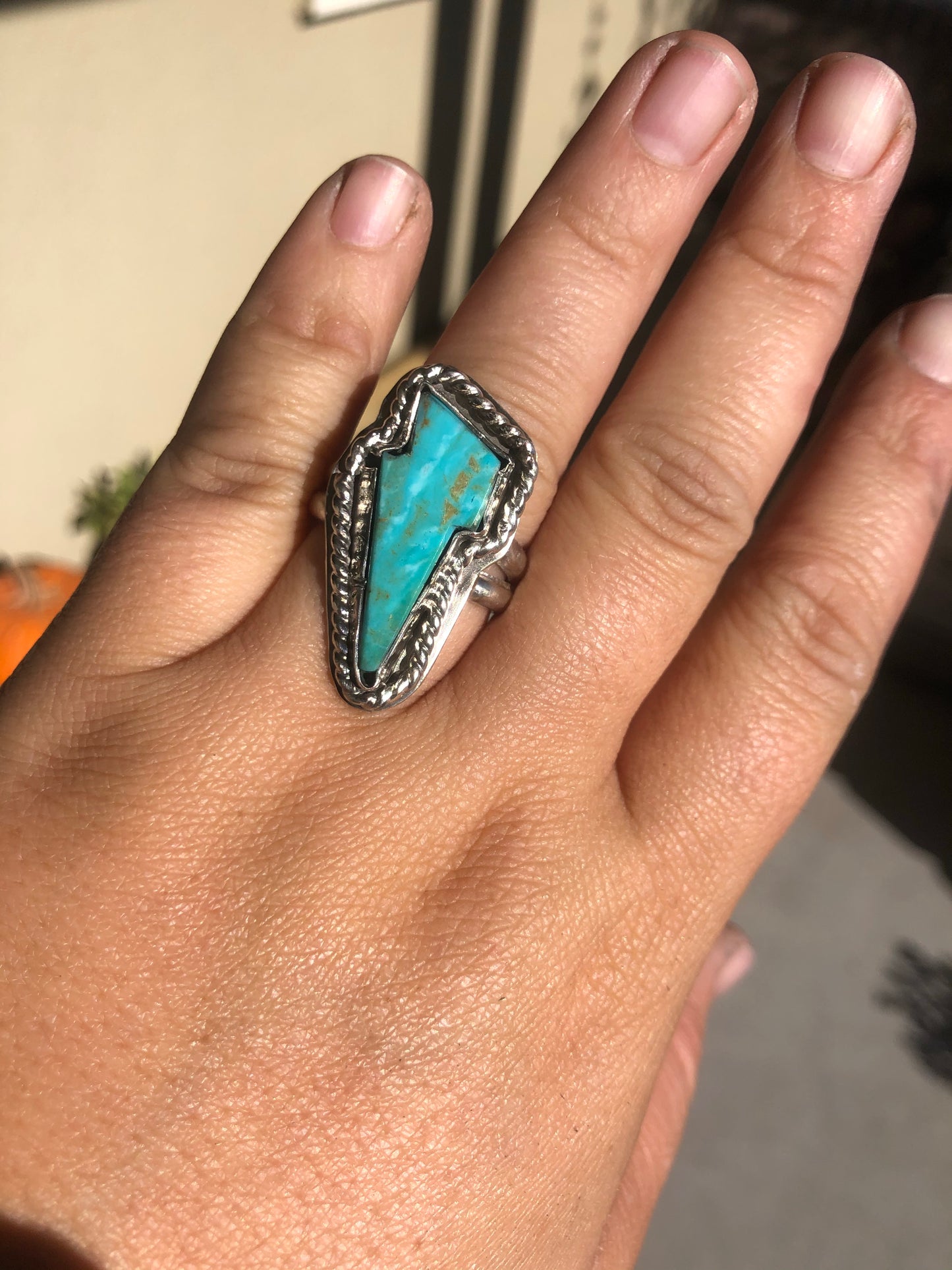 9US Thunder Struck Kingsman Turquoise Sterling Silver Double Band Ring