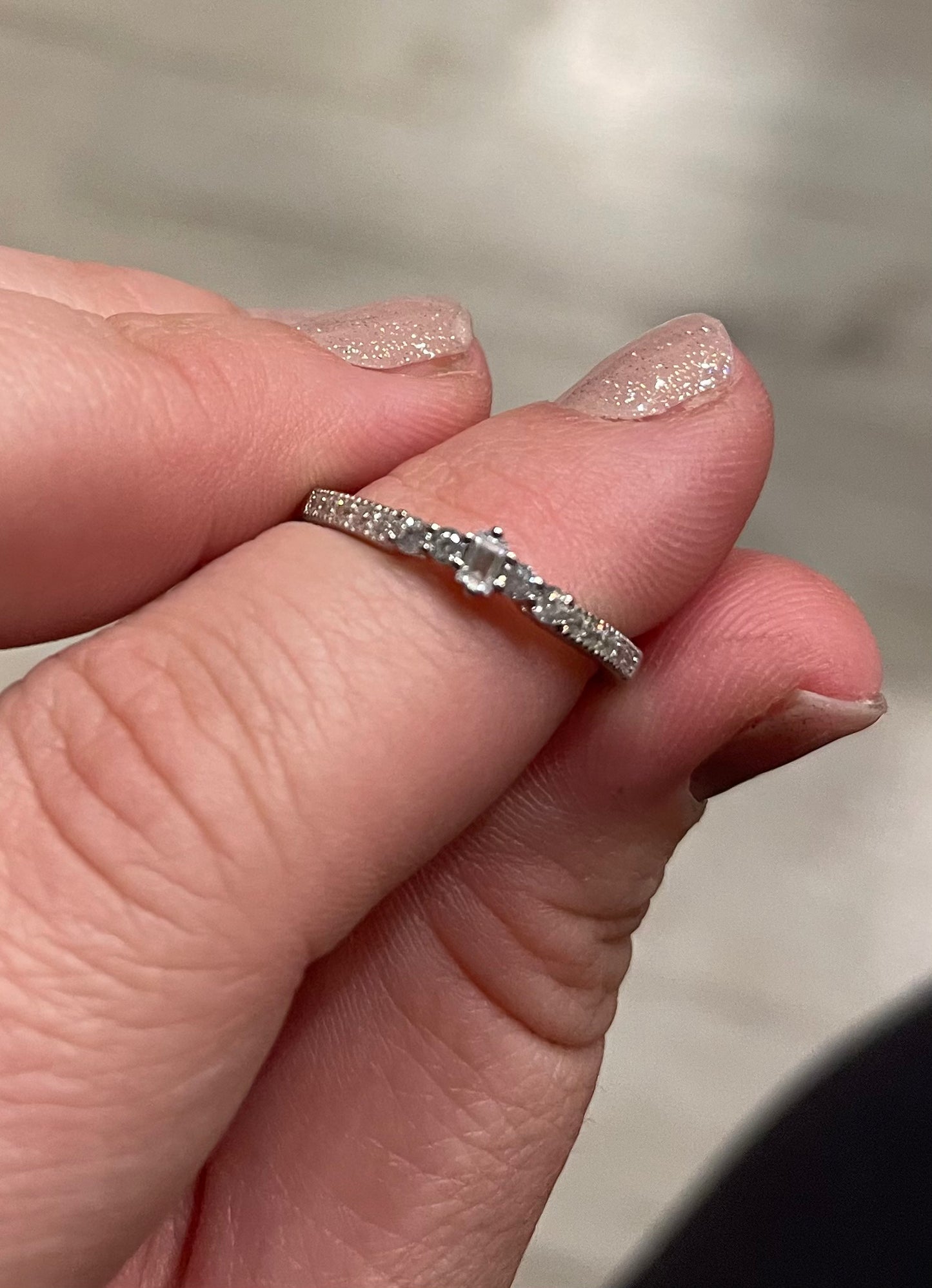 Dainty Round Cut with Baguette CZ Sterling Silver Engagement Ring
