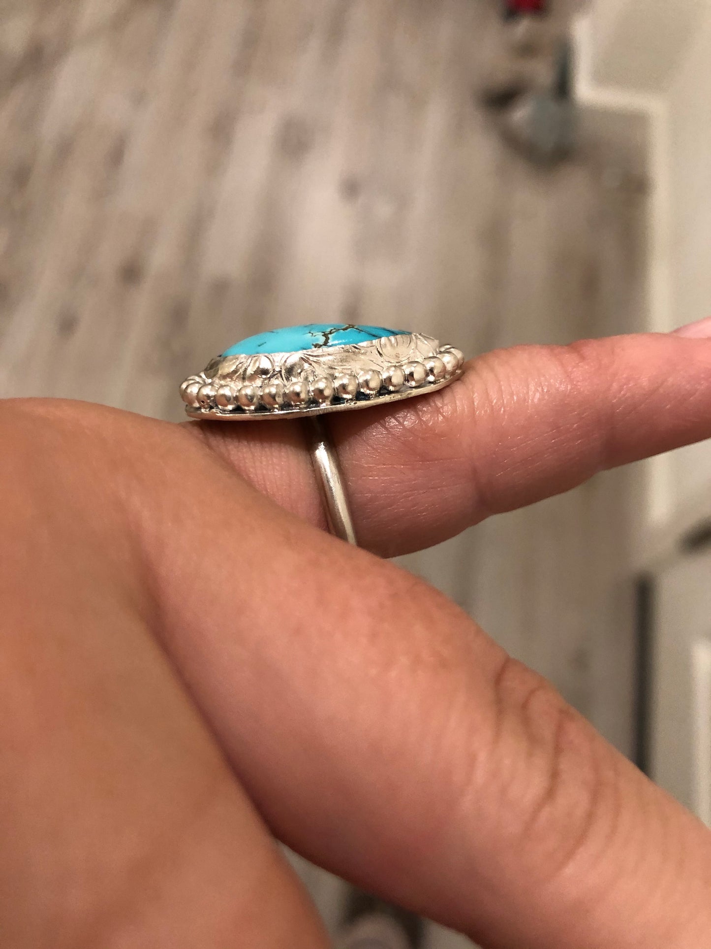 7US Shirley Thunderbird Turquoise w/ Kendall Band Sterling Silver Ring