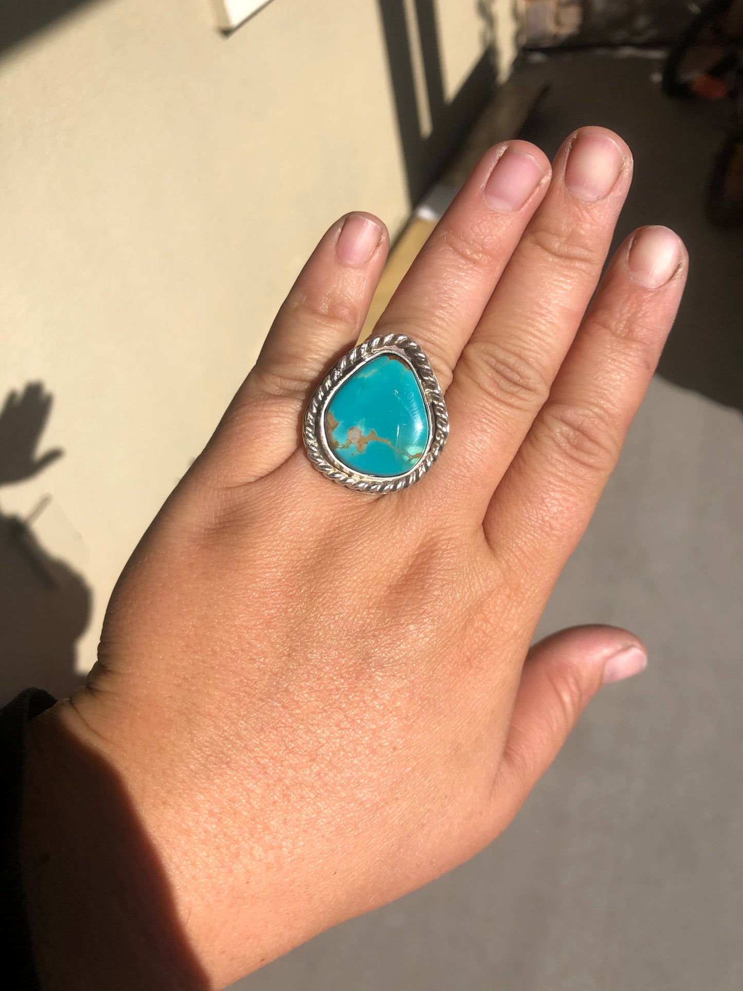 8US Kari Royston Turquoise w/ Rainy Band Sterling Silver Ring