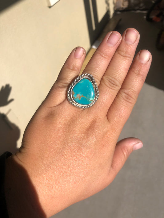 8US Kari Royston Turquoise w/ Rainy Band Sterling Silver Ring