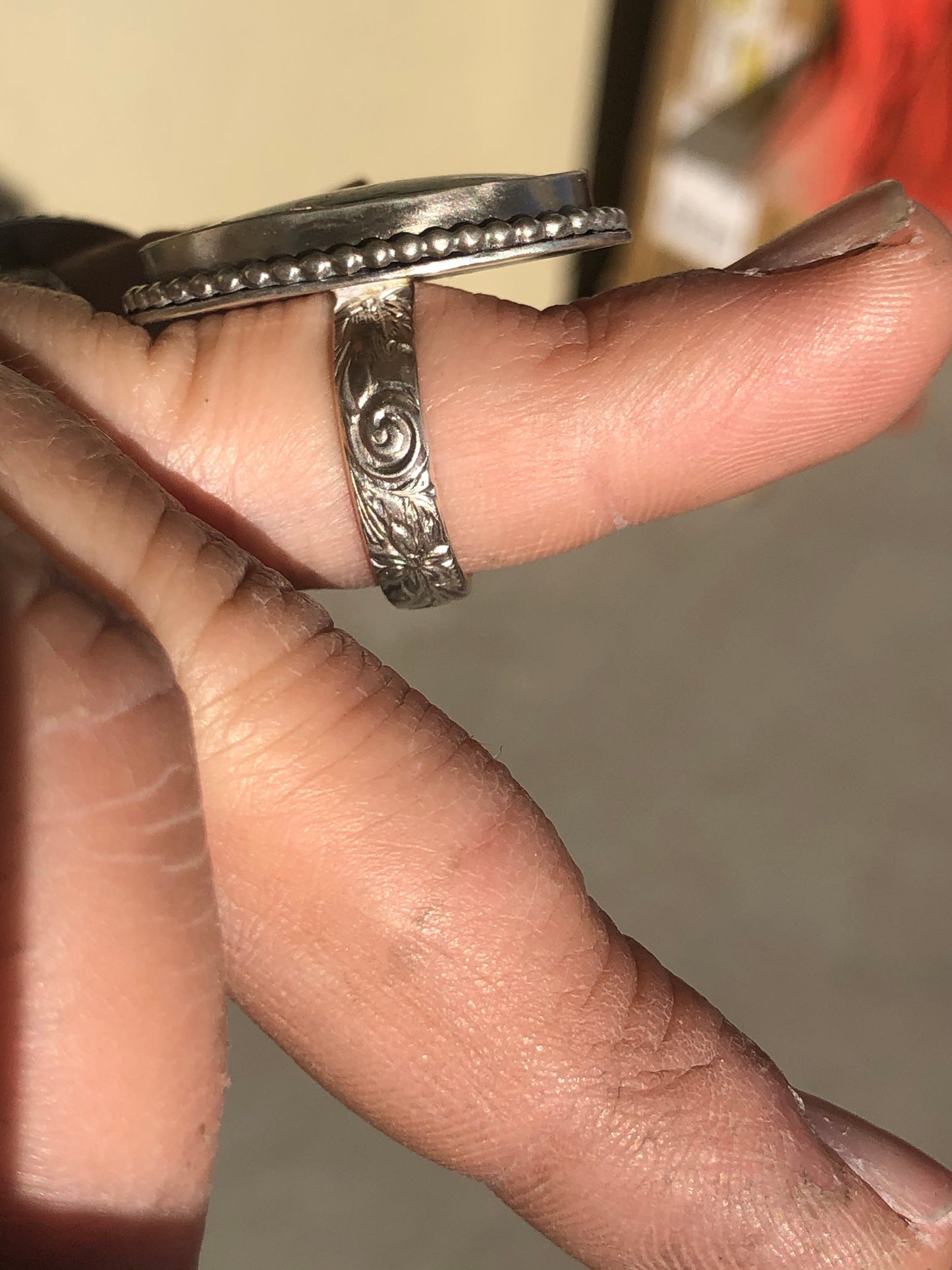 6US Kimmie Turquoise Mountain Rainy Band Turquoise Sterling Silver Ring