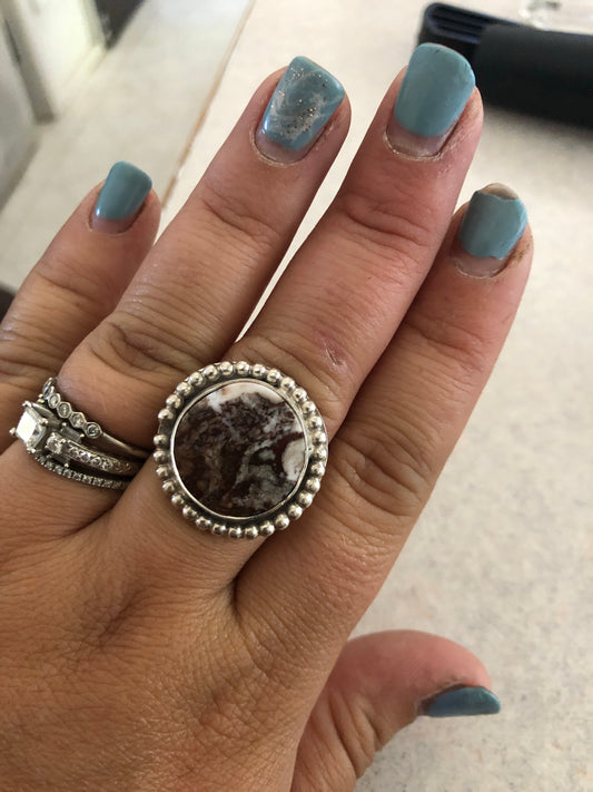 8.5US Minnie White Horse Stone Sterling Silver Ring