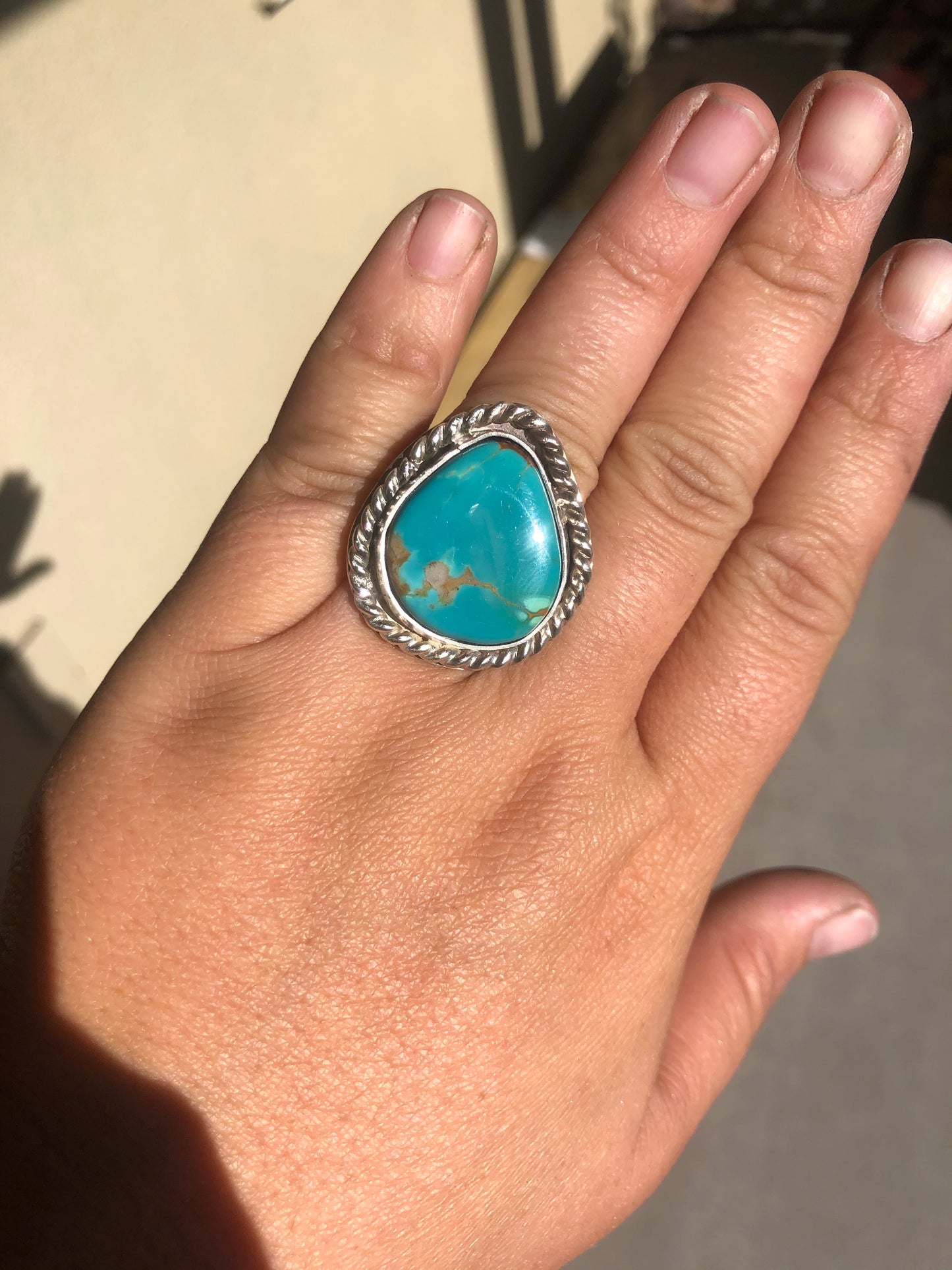 8US Kari Royston Turquoise w/ Rainy Band Sterling Silver Ring
