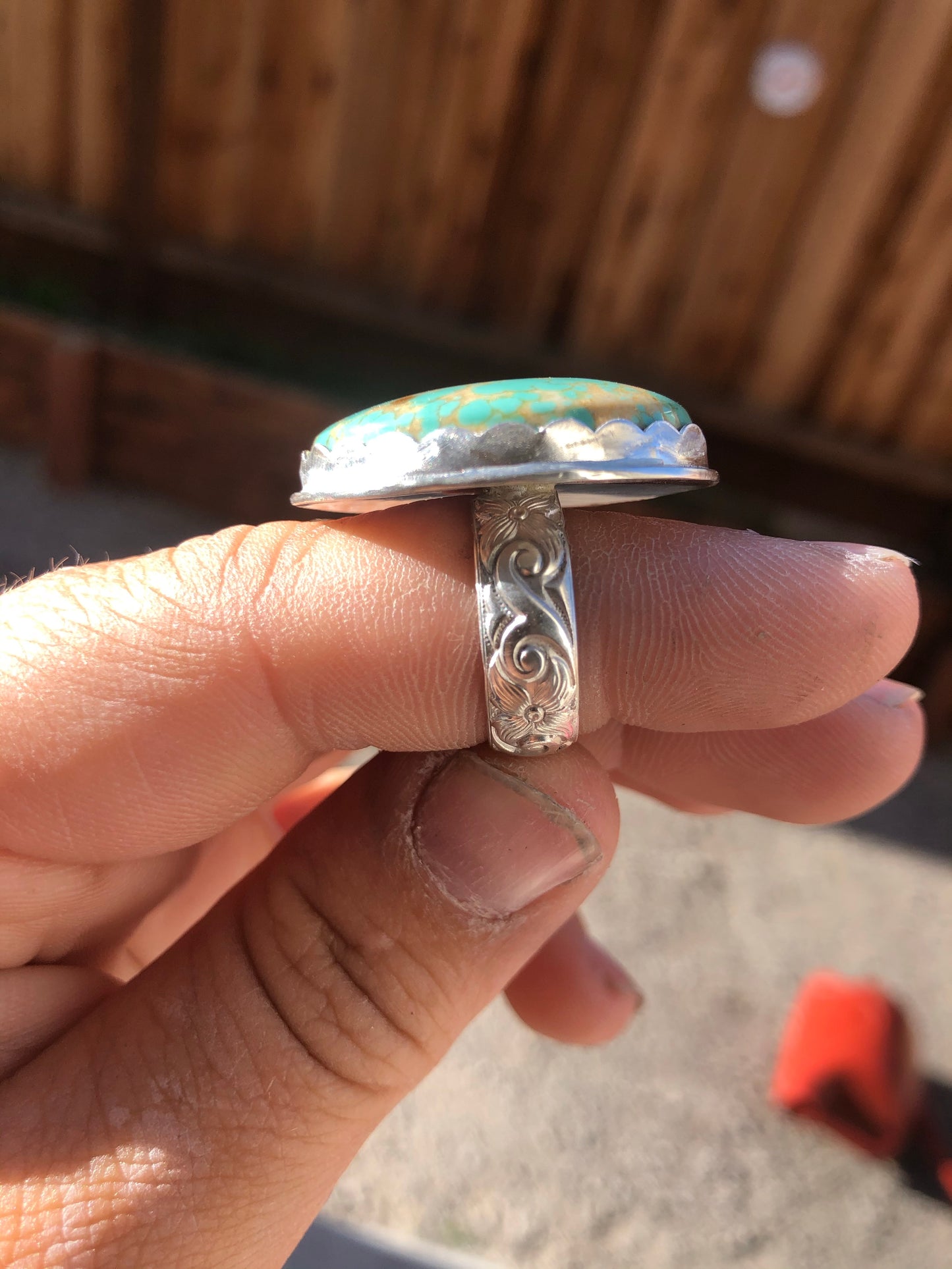 7US Dottie Royston Turquoise w/ Rainy Band Turquoise Sterling Silver Ring