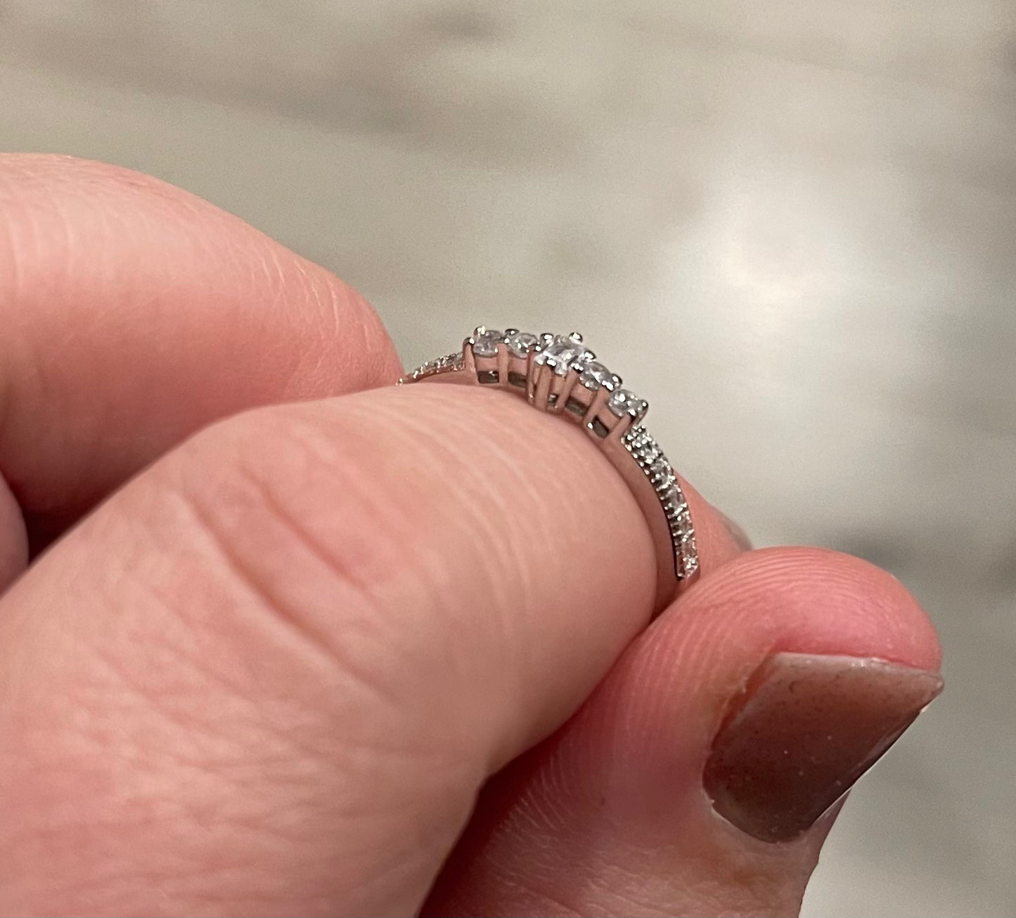 Dainty Round Cut with Baguette CZ Sterling Silver Engagement Ring
