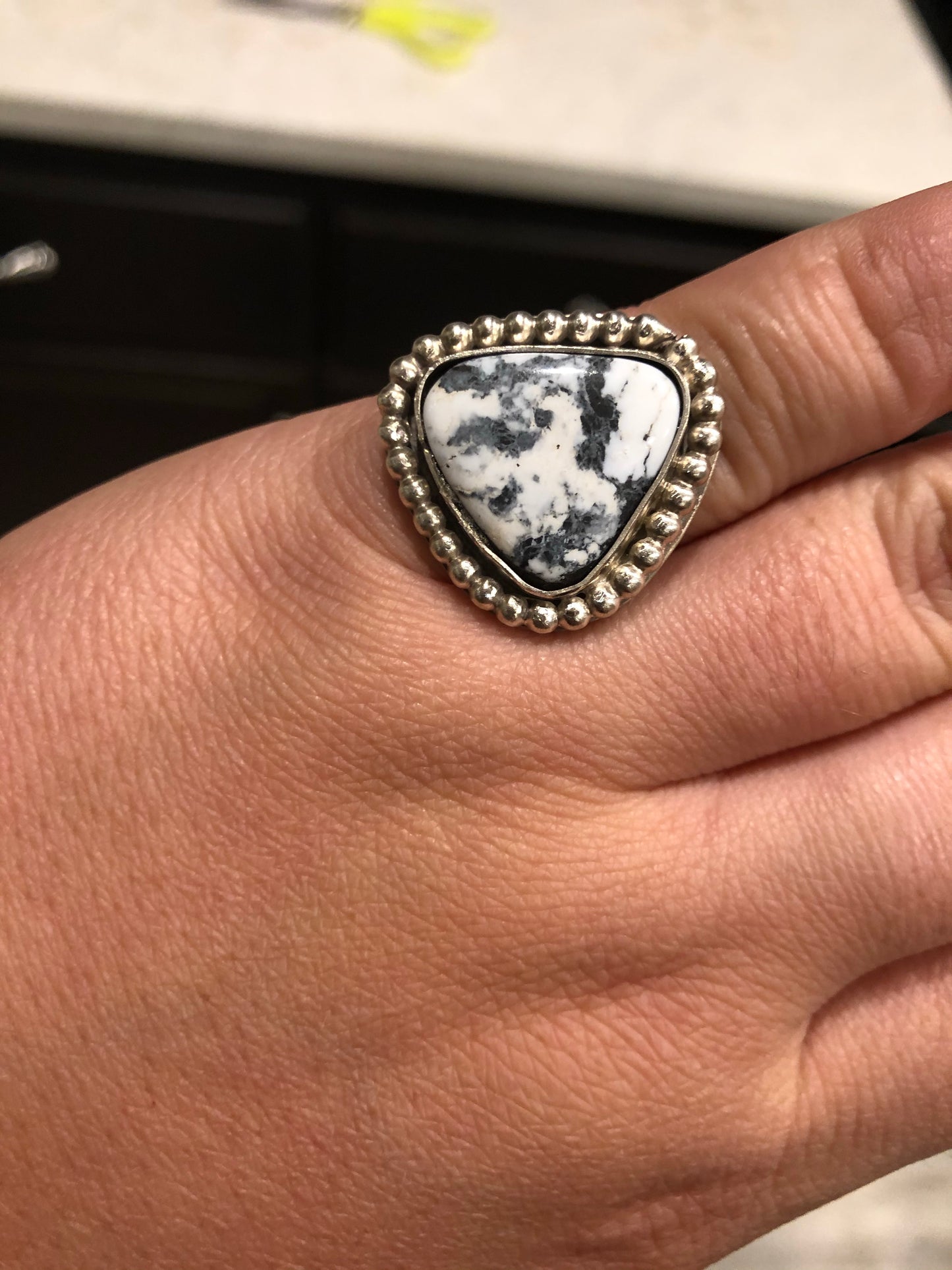 CUSTOM White Buffalo Turquoise Sterling Silver Ring sterling silver turquoise ring Tines Ranch Co