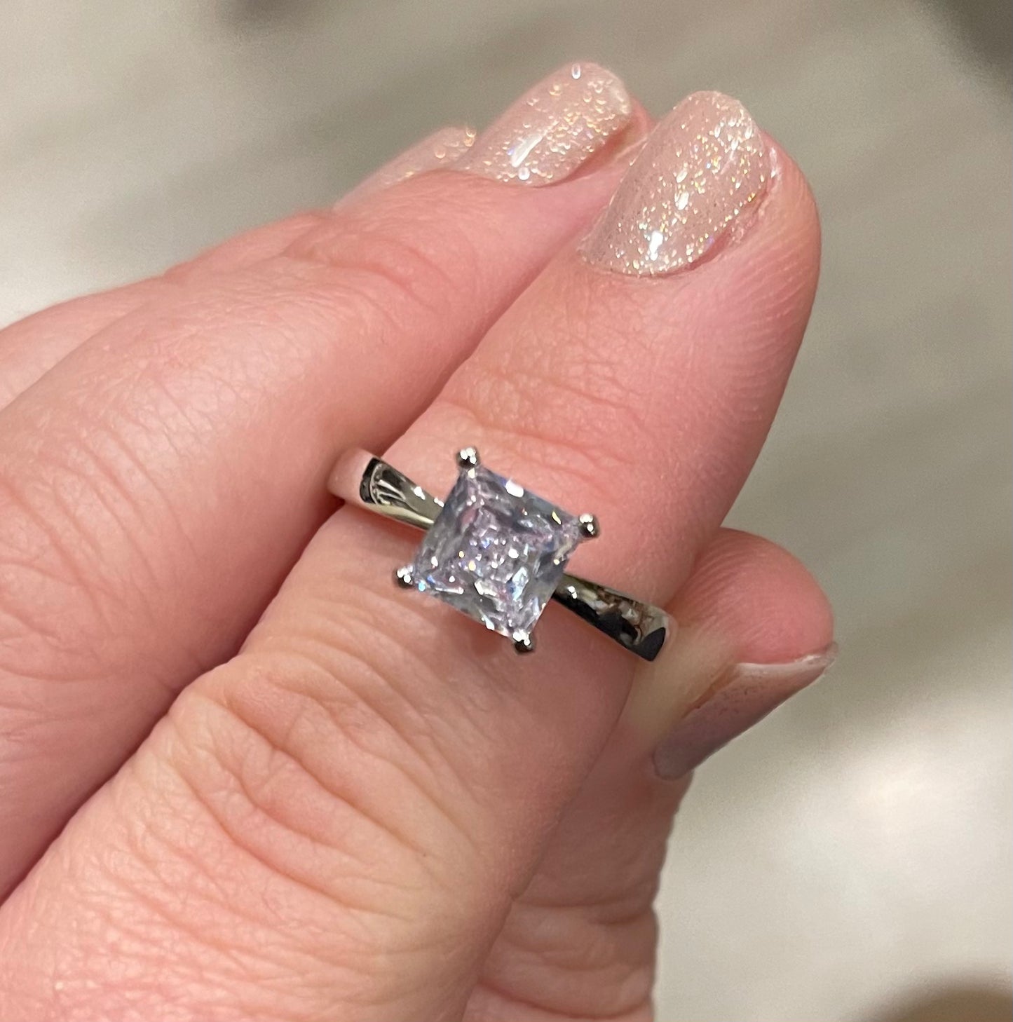 Emma 1ct Princess Cut CZ Sterling Silver Engagement Ring