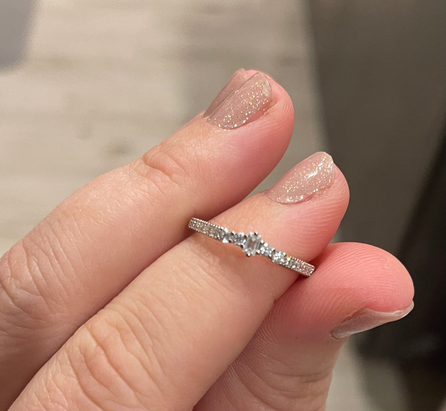 Dainty Round Cut with Baguette CZ Sterling Silver Engagement Ring