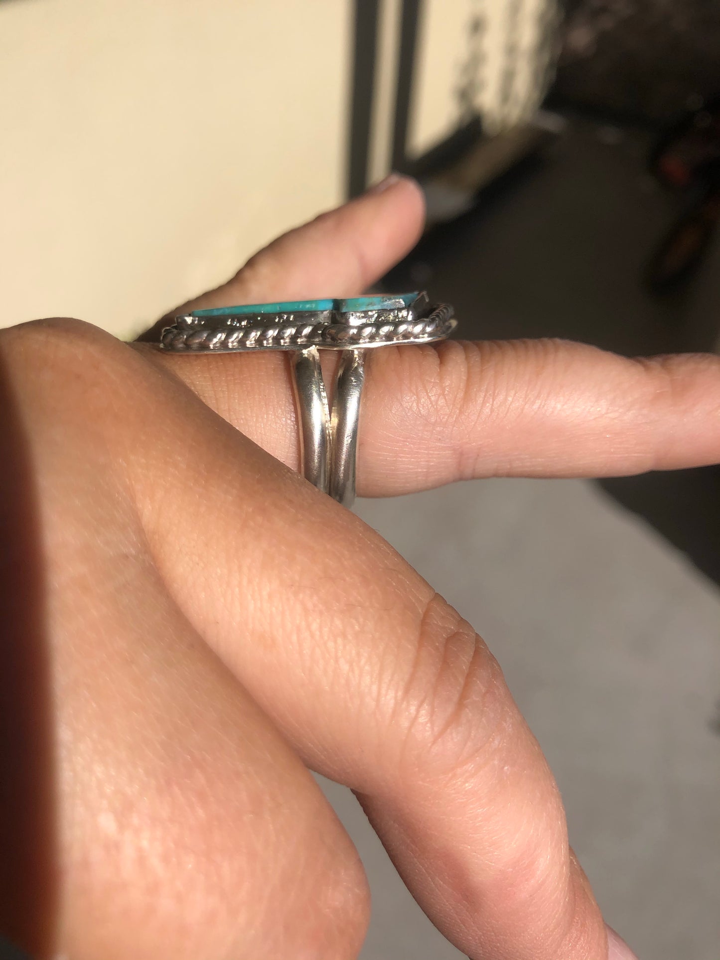 9US Thunder Struck Kingsman Turquoise Sterling Silver Double Band Ring