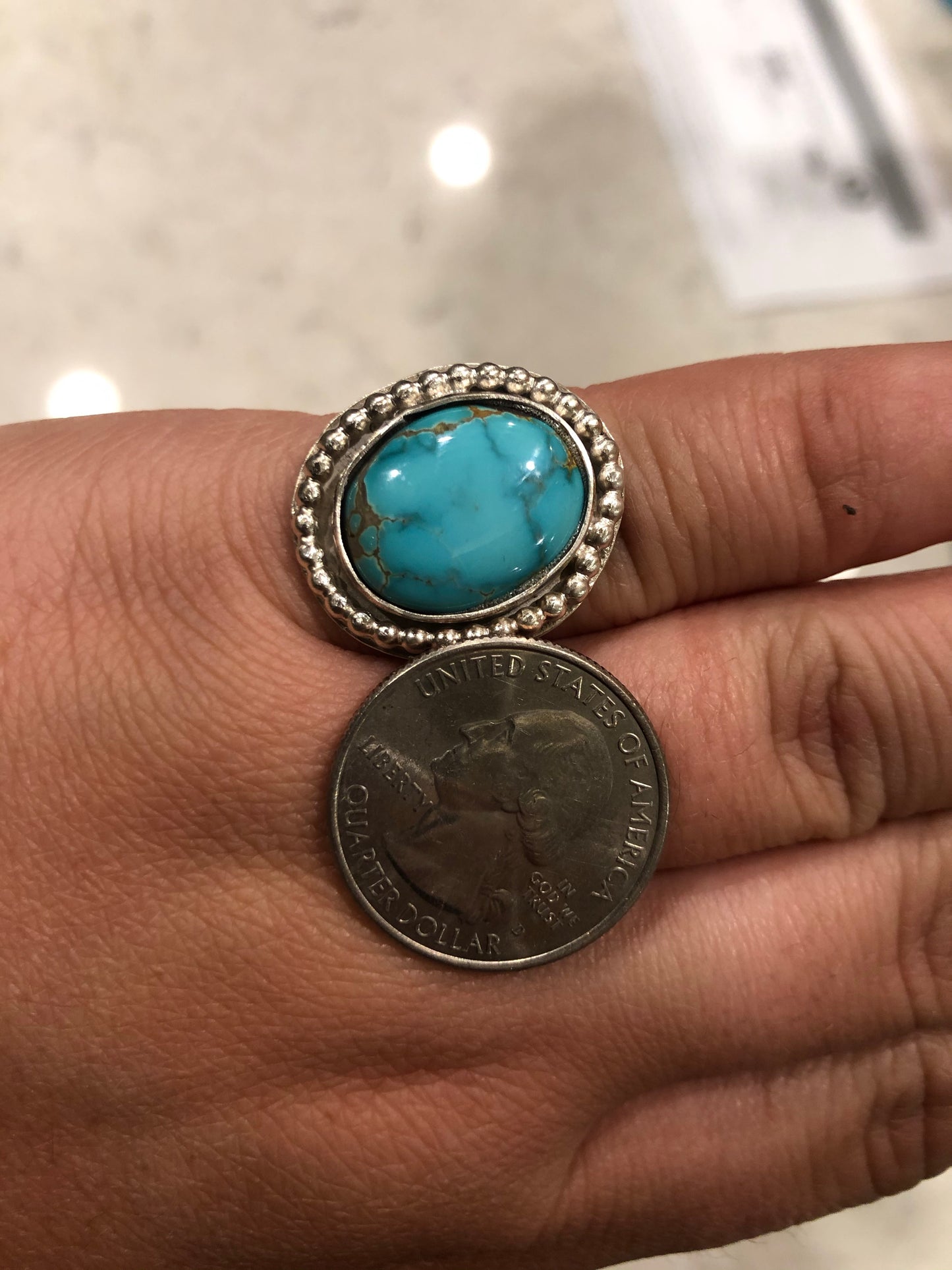 8US Wrangler Thunderbird Turquoise w/ Split Shank Sterling Silver Ring.