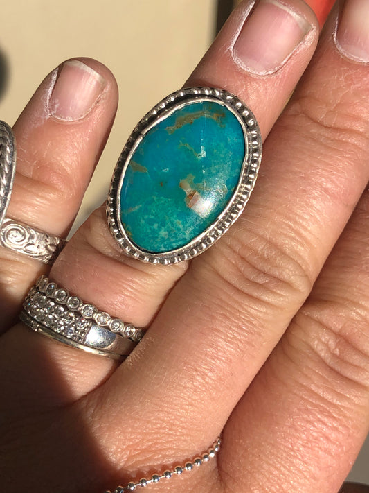 6US Kimmie Turquoise Mountain Rainy Band Turquoise Sterling Silver Ring