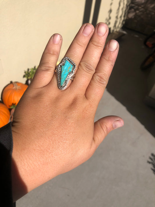 9US Thunder Struck Kingsman Turquoise Sterling Silver Double Band Ring