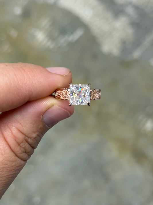 Elk Antler Princess Cut 7US 14K Rose Gold Engagement Ring