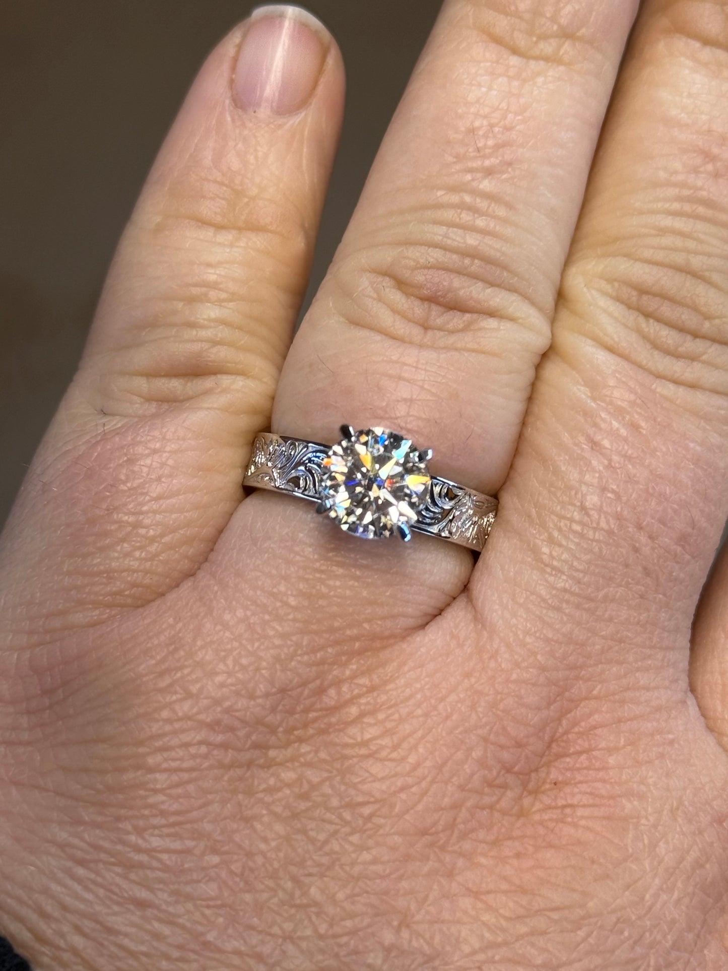 Elk Antler Round Cut Sterling Silver Engagement Ring