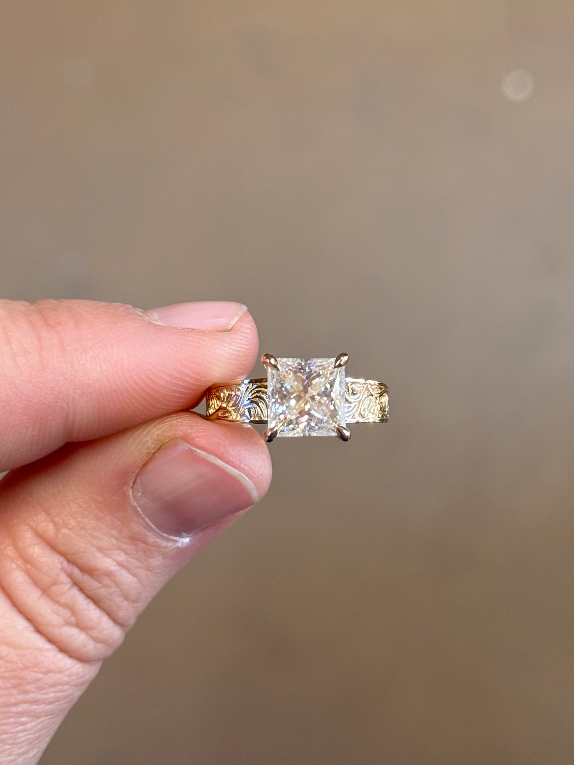 Elk Antler 6US 14K Yellow Gold Princess Cut Engagement Ring Engagement Rings Tines Ranch Co