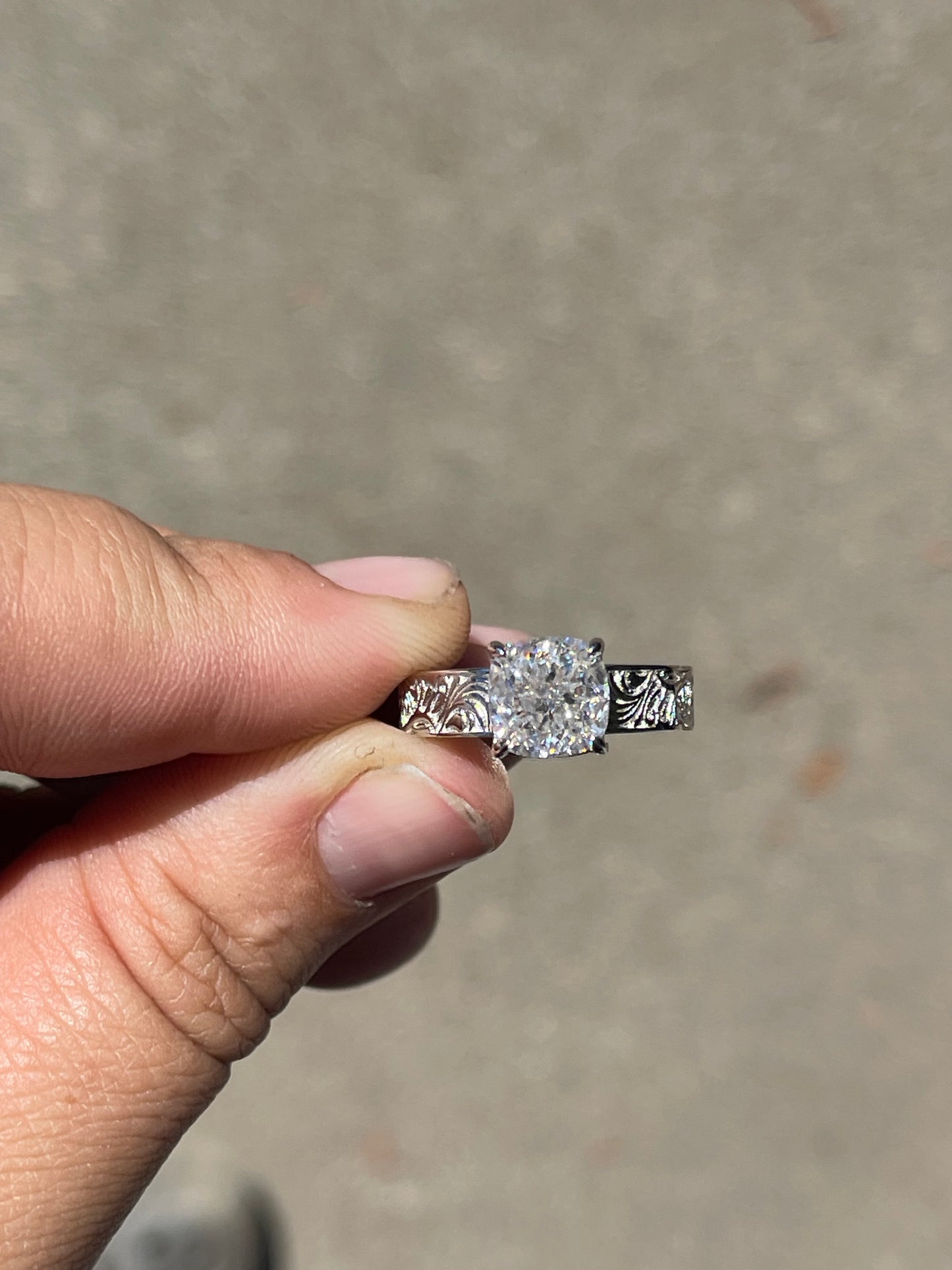 Elk Antler Cushion Cut Engagement Ring