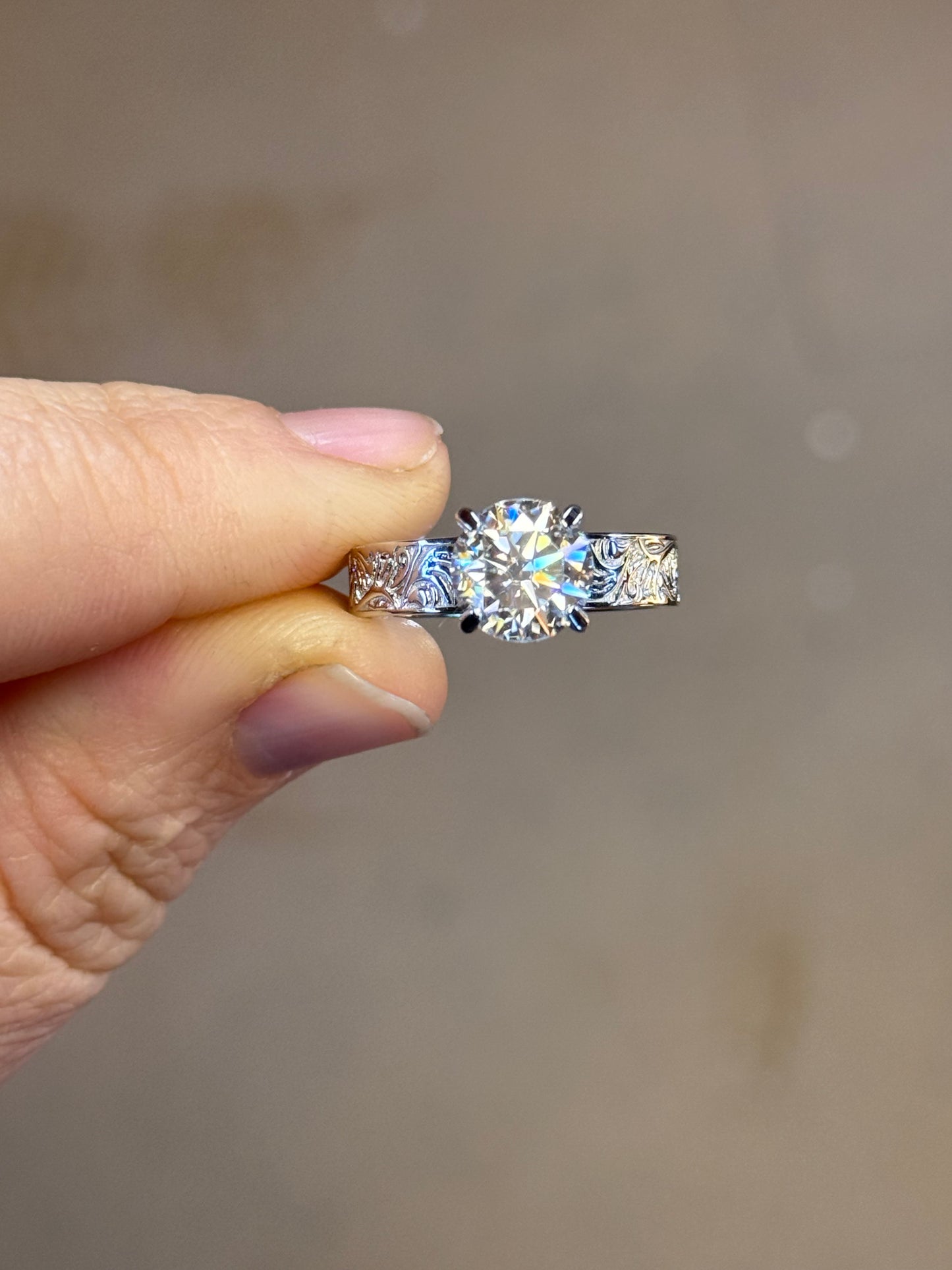 Elk Antler Round Cut Sterling Silver Engagement Ring