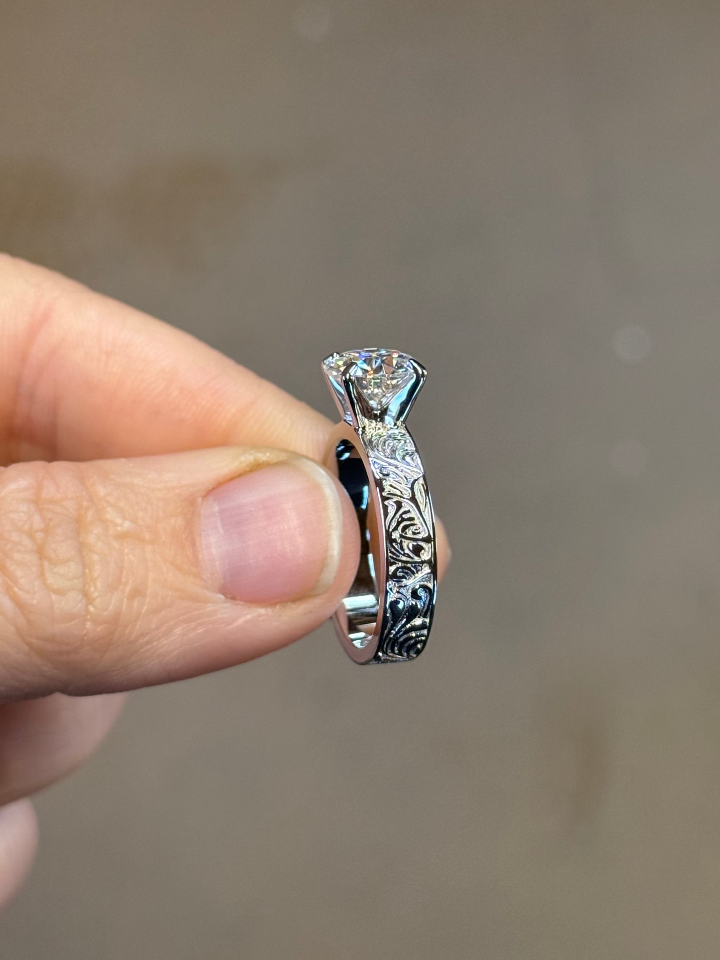 Elk Antler Round Cut Sterling Silver Engagement Ring