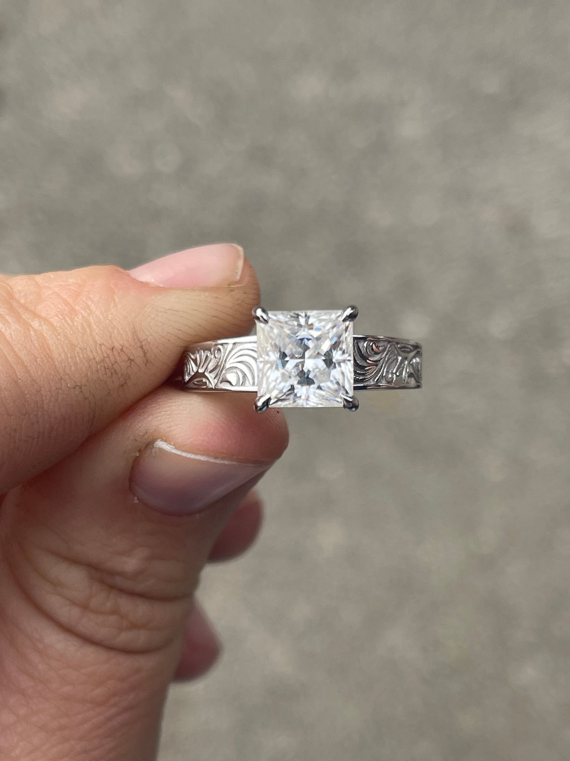 Elk Antler Princess Cut Diamond Engagement Ring 7.5Us / 14K / White Gold