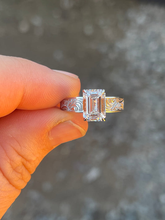 Elk Antler Emerald Cut DIAMOND Engagement Ring