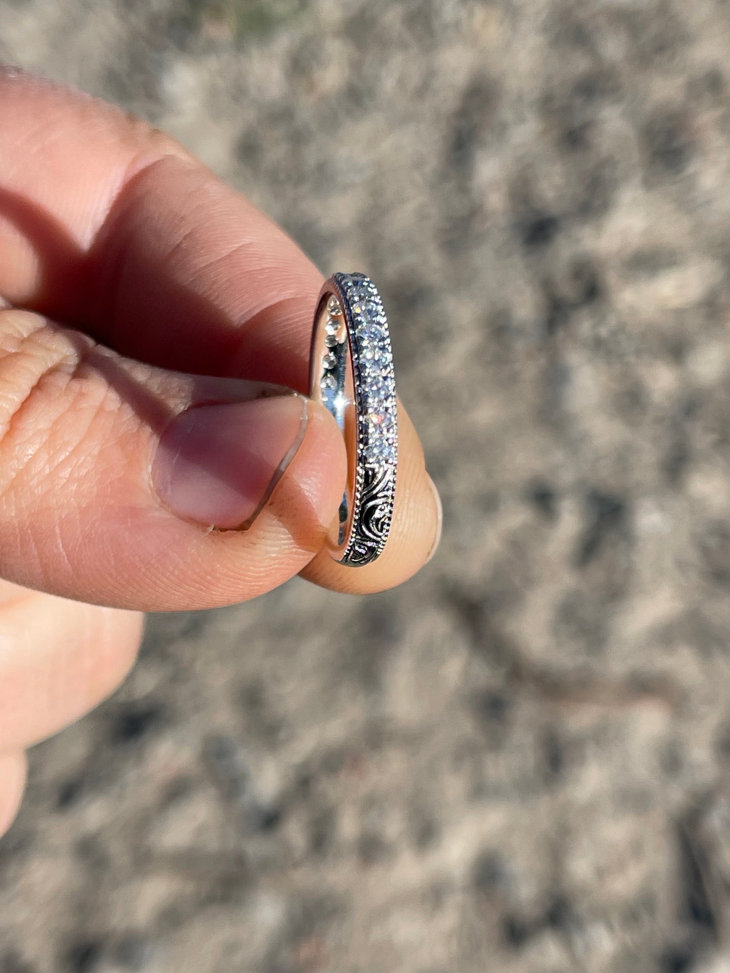Gardenia Moissanite Sterling Silver Wedding Band