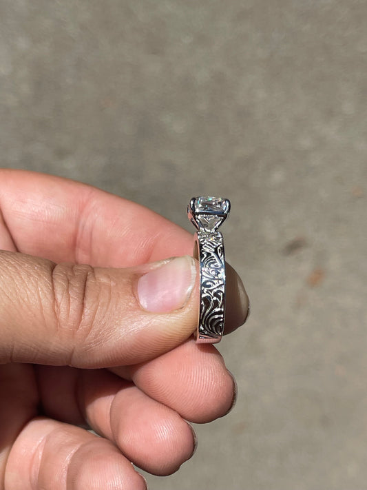 Elk Antler Round Cut Sterling Silver Engagement Ring