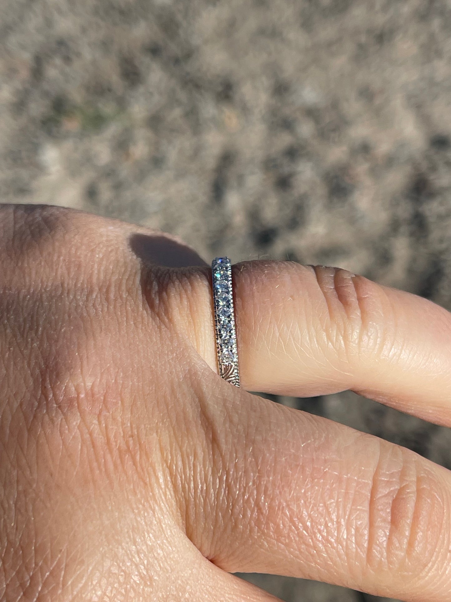 Gardenia Moissanite Sterling Silver Wedding Band