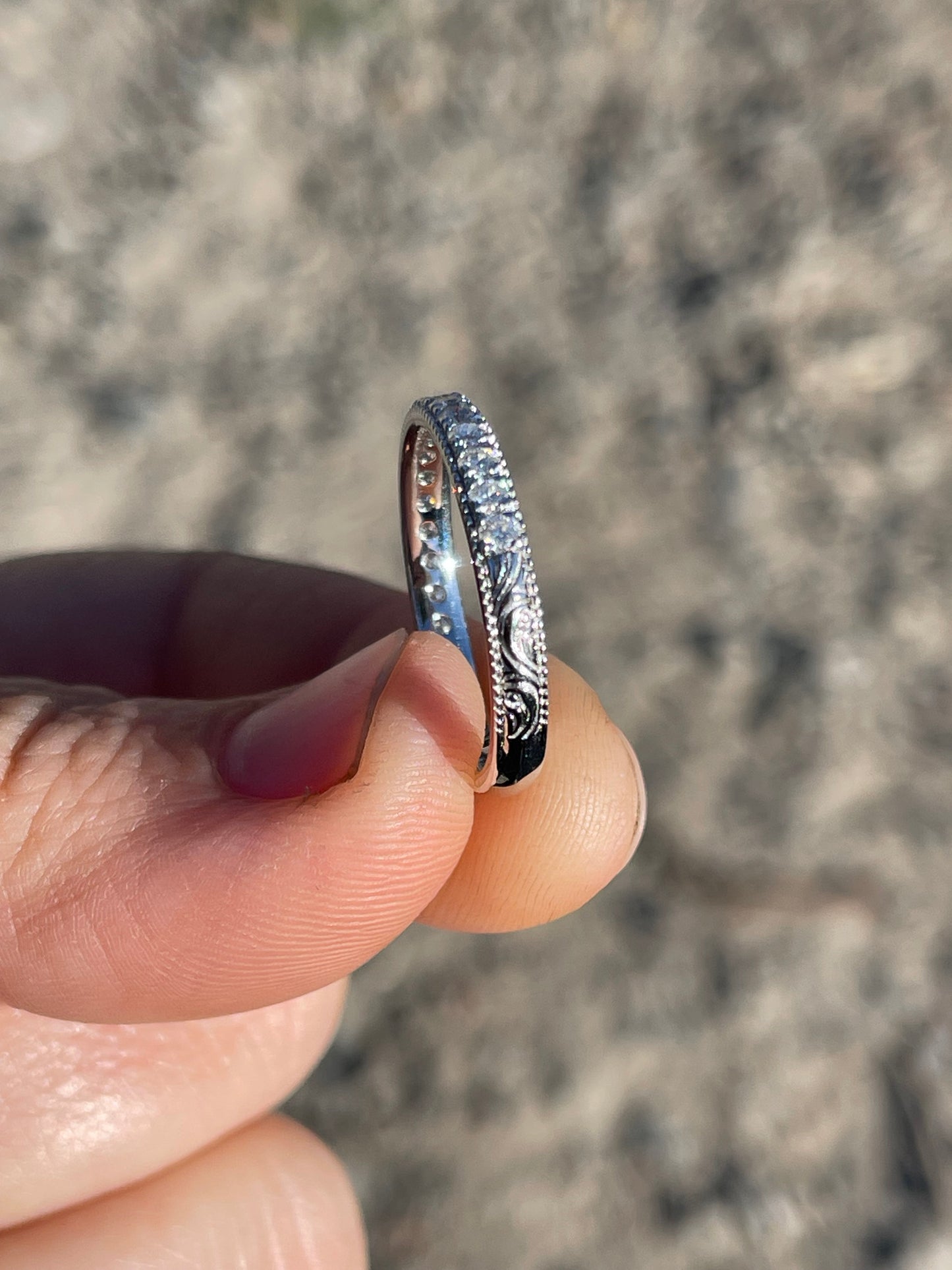 Gardenia Moissanite Sterling Silver Wedding Band