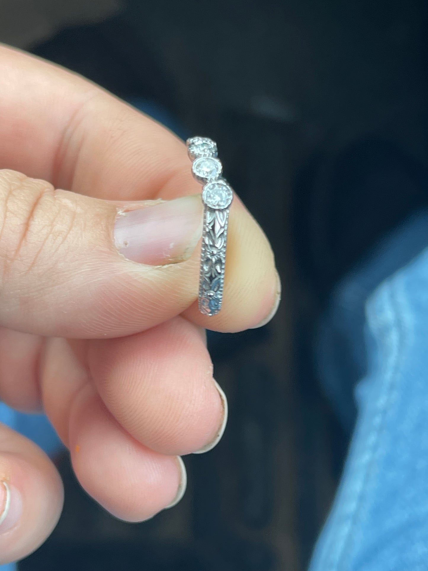 June Moissanite Wedding Band