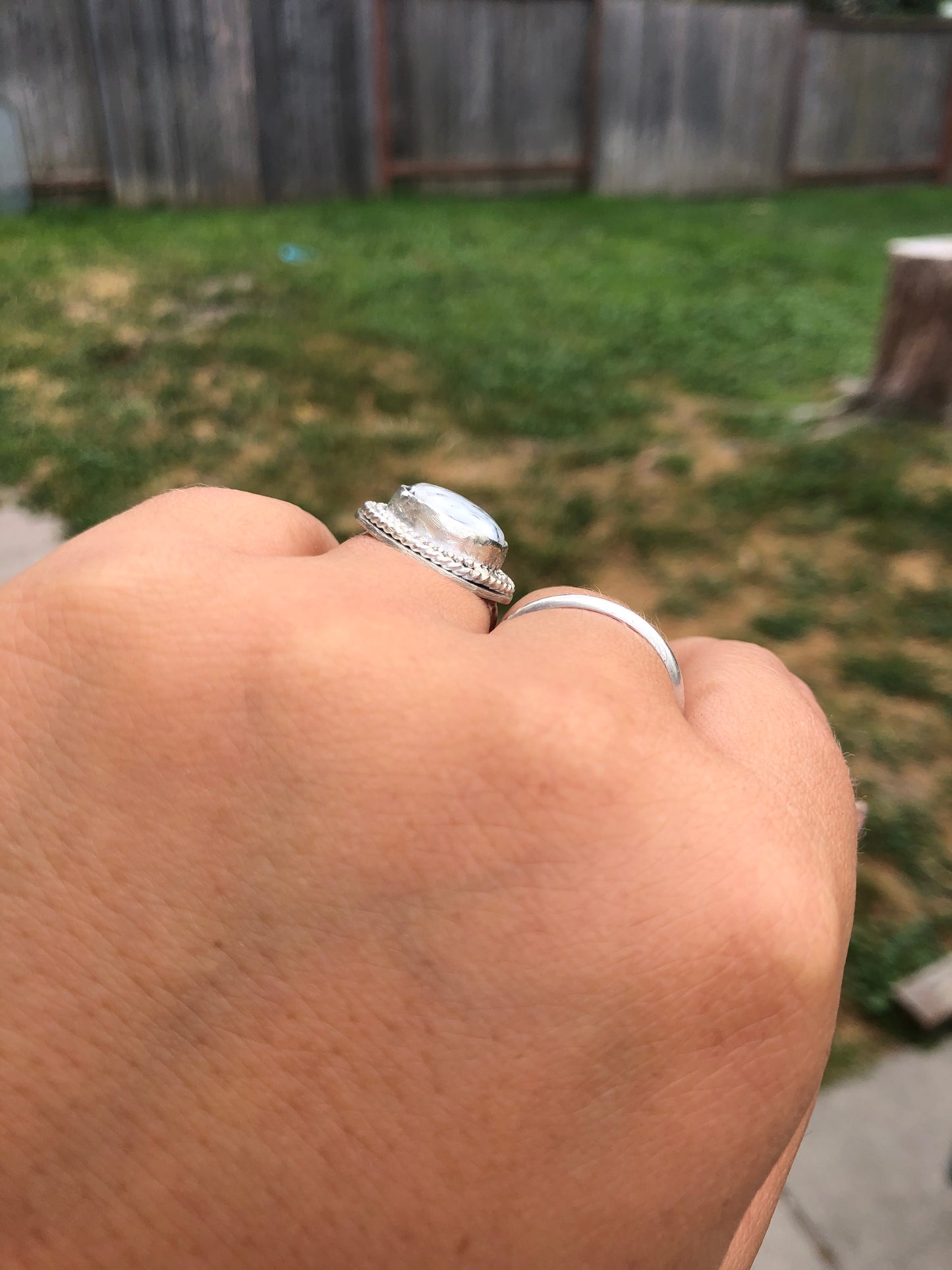 8US Daisy White Buffalo Sterling Silver Handmade Ring