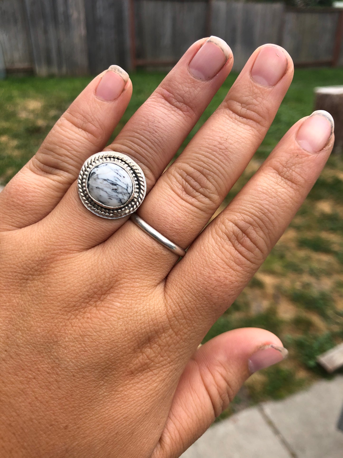 8US Daisy White Buffalo Sterling Silver Handmade Ring