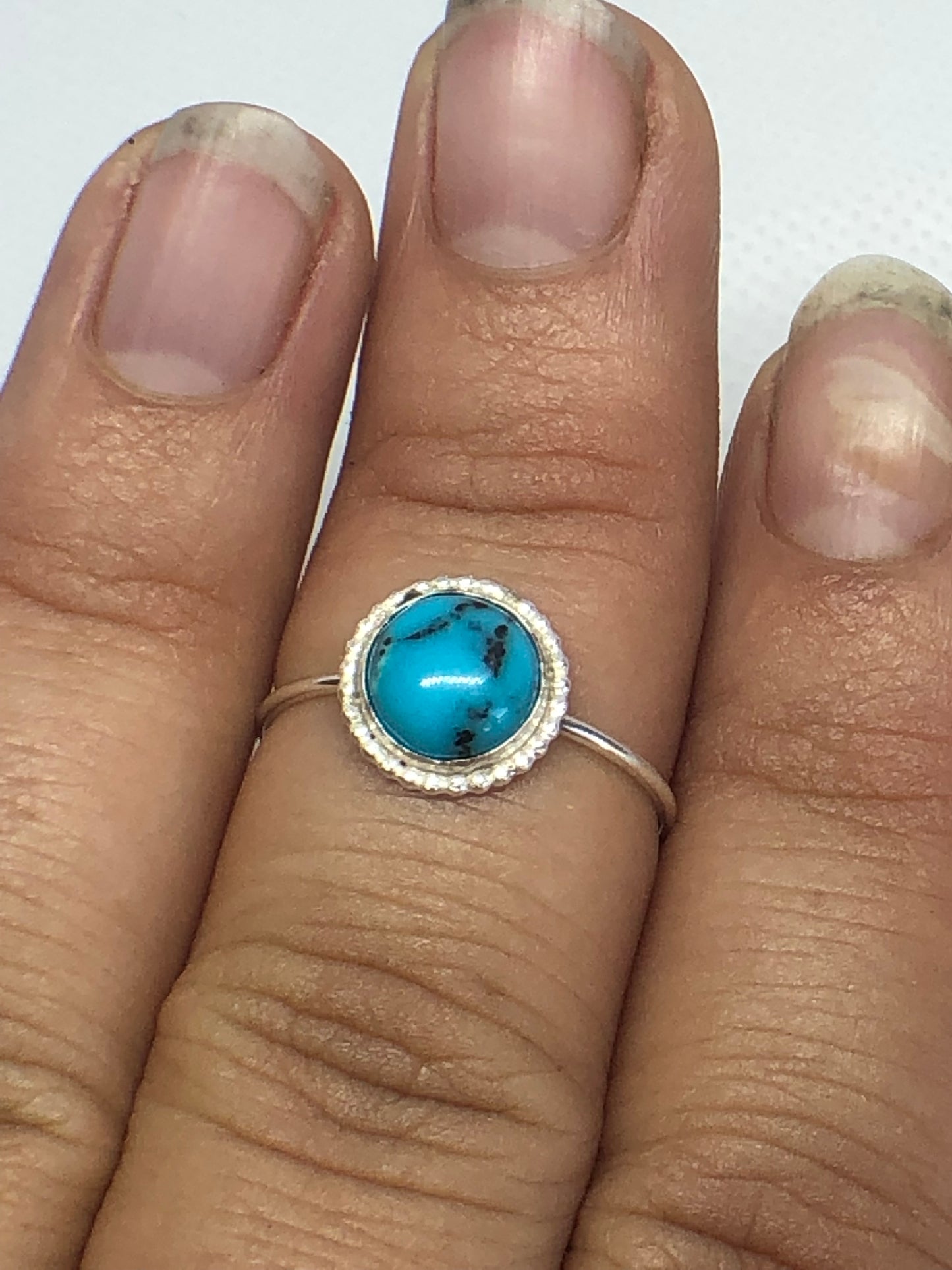 7 & 8 US 8mm Turquoise Sterling Silver Ring