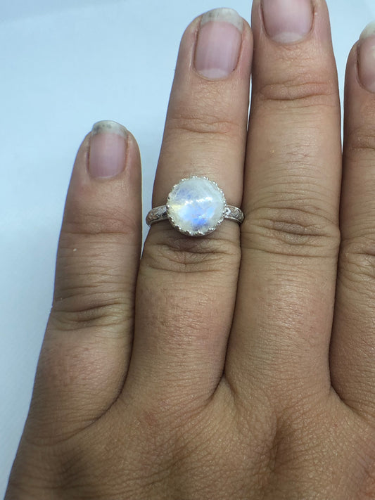 7US 10 mm Moonstone Sterling Silver Ring Pattern Band sterling silver ring Tines Ranch Co