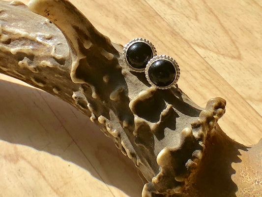 Navajo Style 8mm Onyx Sterling Silver Stud Earrings