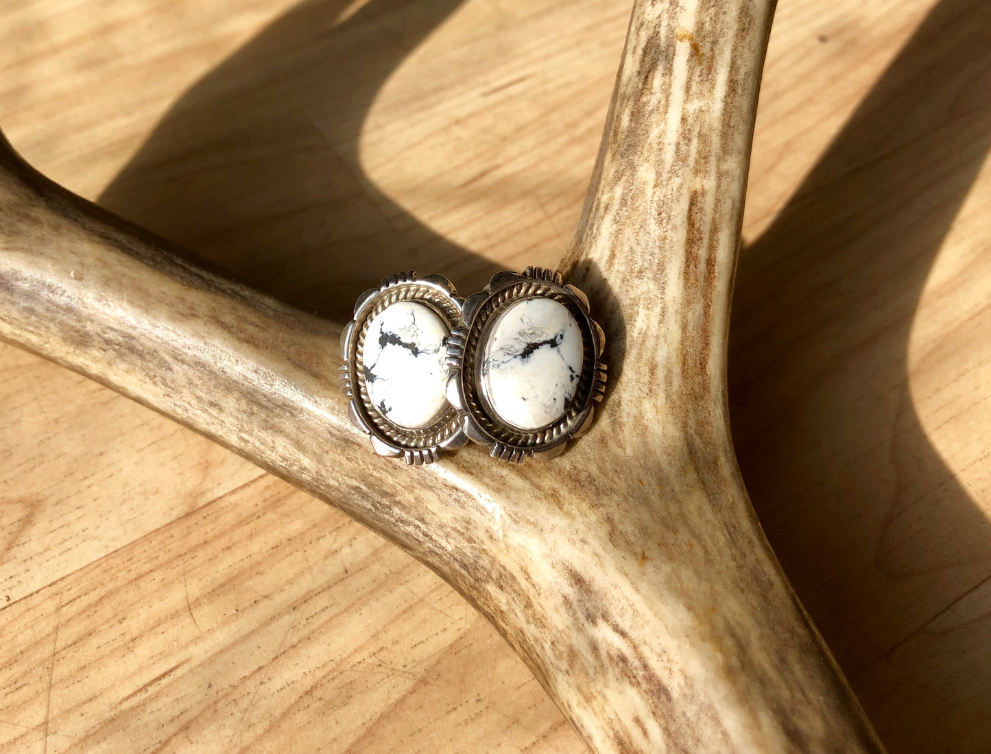 Vintage Native American White Buffalo Sterling Silver Stud Earrings