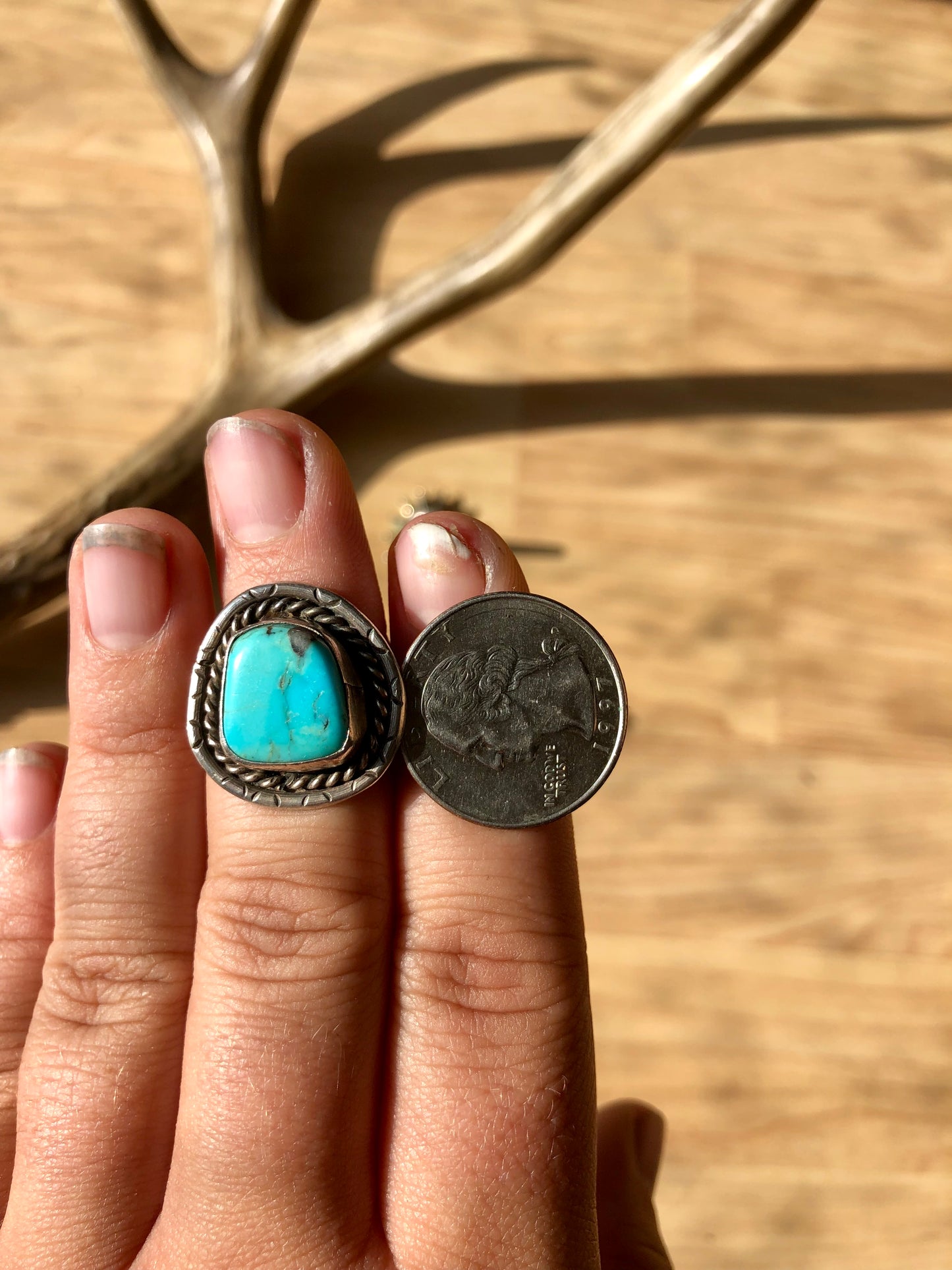 7 US Navajo Vintage Turquoise Sterling Silver Ring