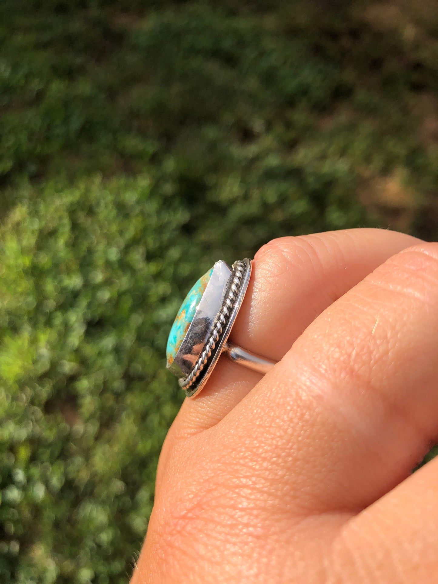 8.75US Teardrop Thunderbird Turquoise Sterling Silver Ring.