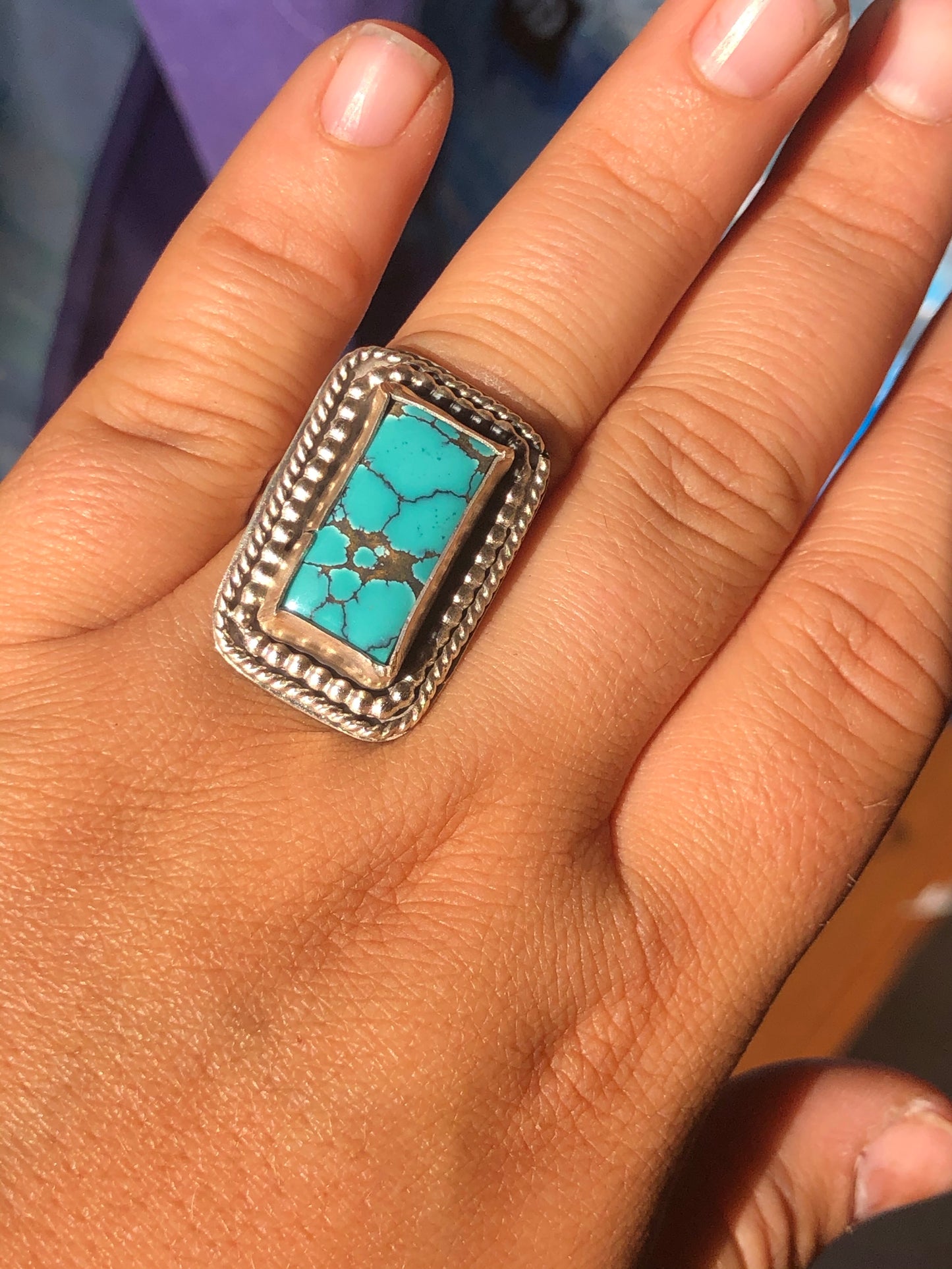 8US Hubei Turquoise w/ Double Band Sterling Silver Ring