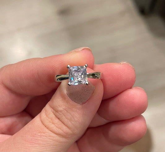 Emma 1ct Princess Cut CZ Sterling Silver Engagement Ring