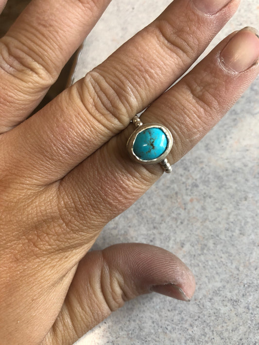 8US Cowgirl Round Baja Turquoise Sterling Silver Ring