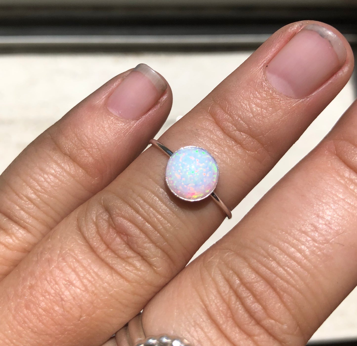 8US Olive Opal 8MM Sterling Silver Ring