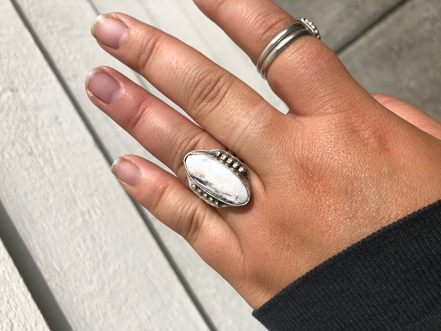 8US Kassie White Buffalo Turquoise Sterling Silver Ring